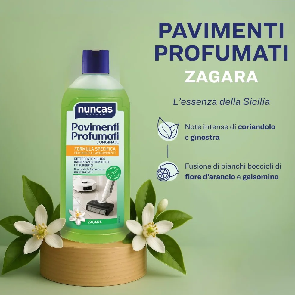 Nuncas Detergente Pavimenti Zagara 3 x 500 ml Multipack per Robot e Lavapavimenti