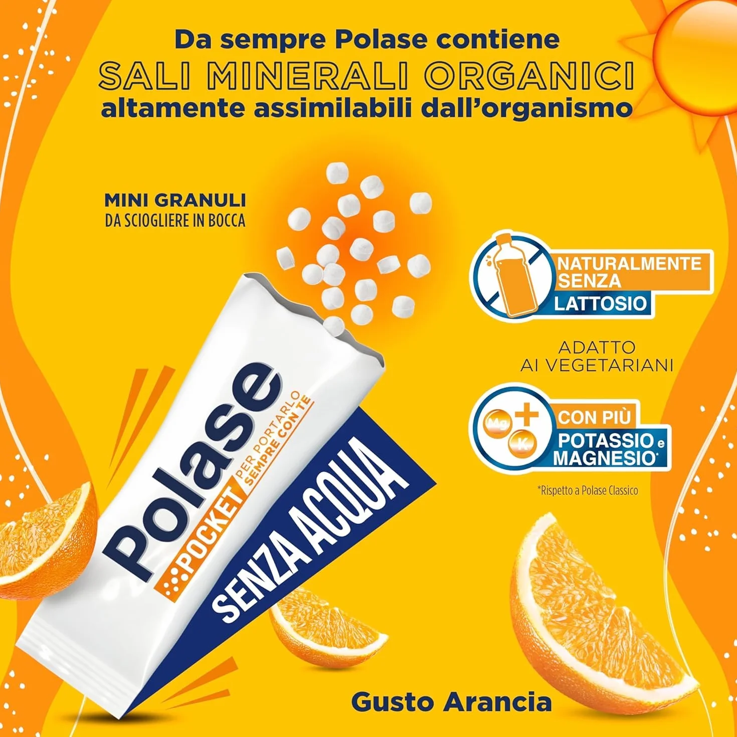 Polase Pocket, Integratore Alimentare di Magnesio e Potassio Contro Stanchezza e Fatica, Caldo, Gusto Arancia, 14 Stick orosolubili