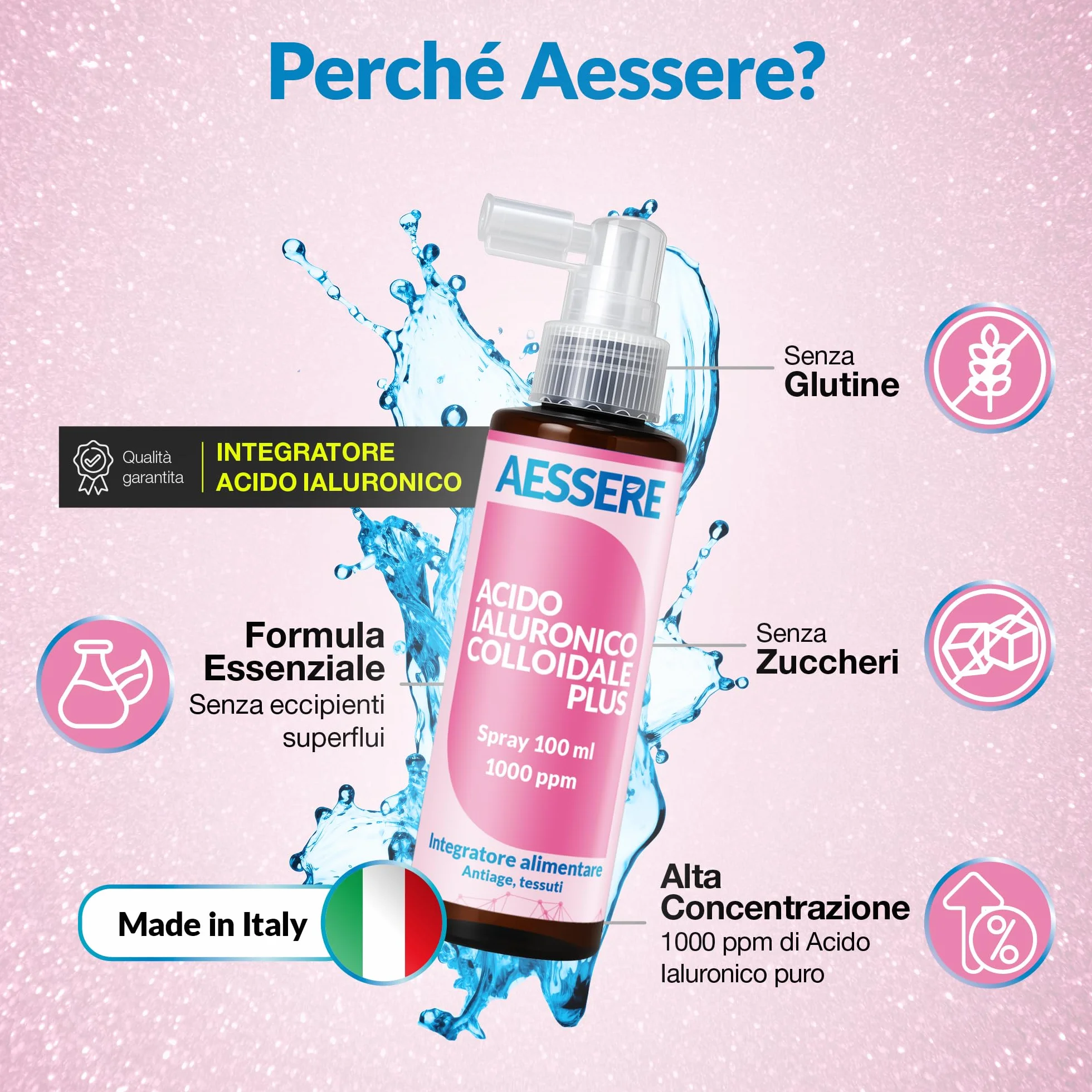 Acido Ialuronico Colloidale Spray 100ml Integratore Pelle Viso Idratazione Profonda Made in Italy