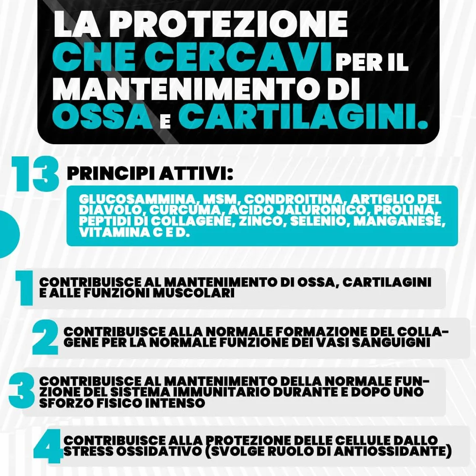 ARTICOSS Integratore per Articolazioni Ossa e Cartilagini con Glucosamina Condroitina Msm Artiglio del Diavolo, Vitamina C e Vitamina D, Collagene e Acido Ialuronico. 60 compresse