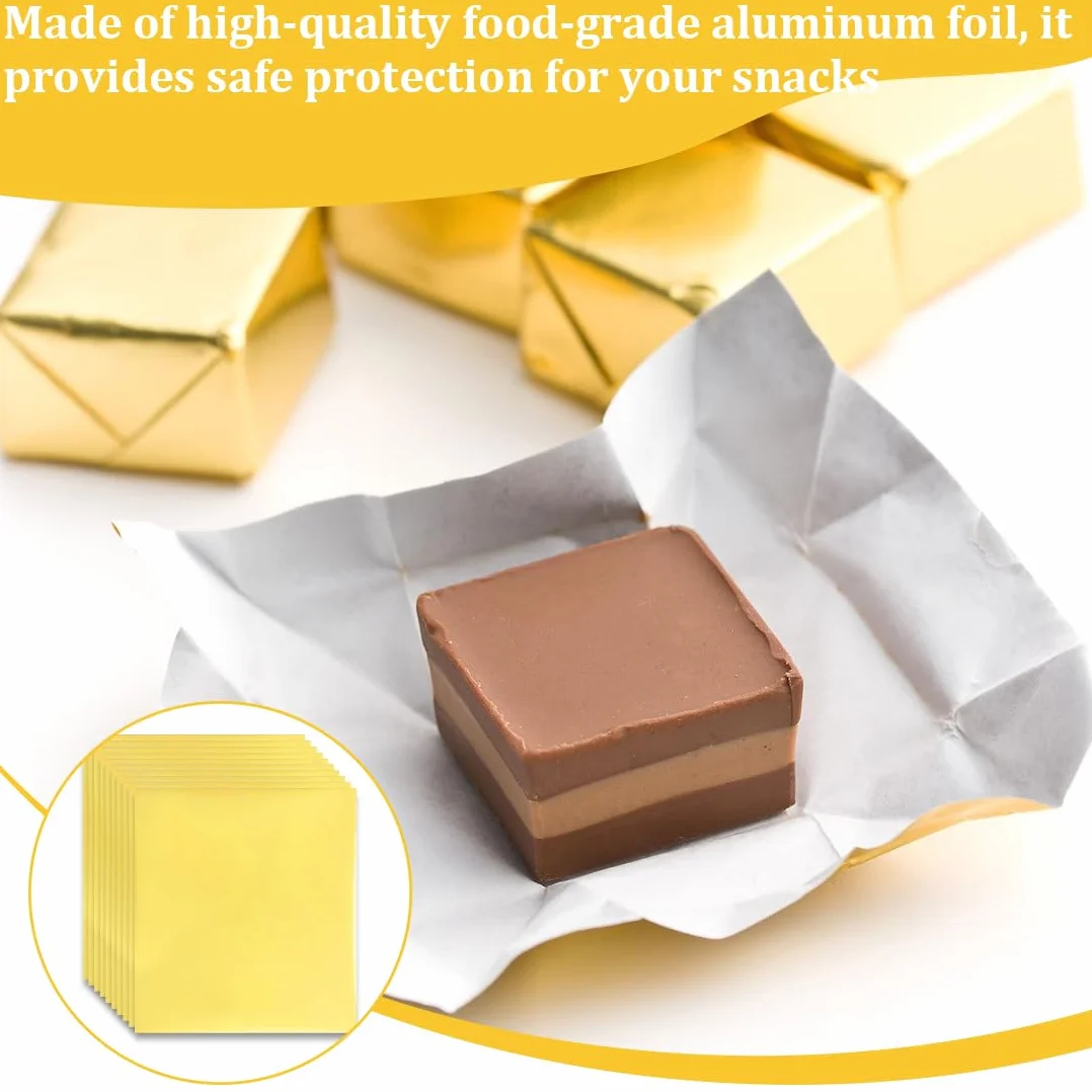 NHQZ Confezione di 100 fogli di alluminio dorati, 19 x 16 cm, Carta alluminio, per alimenti, perfetti per carta da regalo e progetti fai da te per feste e celebrazioni, Pellicola alimenti