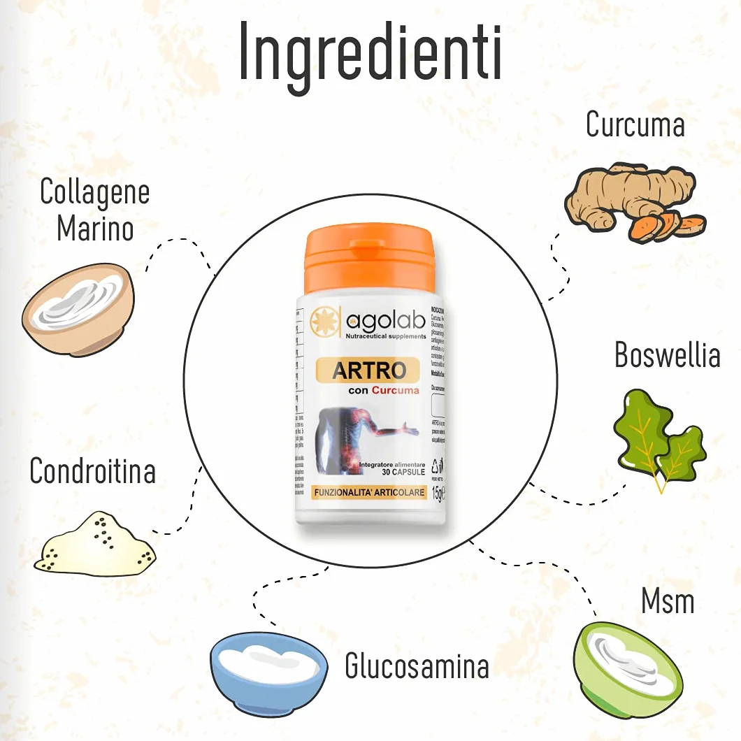 Integratore Glucosamina Condroitina Curcuma Boswellia Collagene Marino Articolare