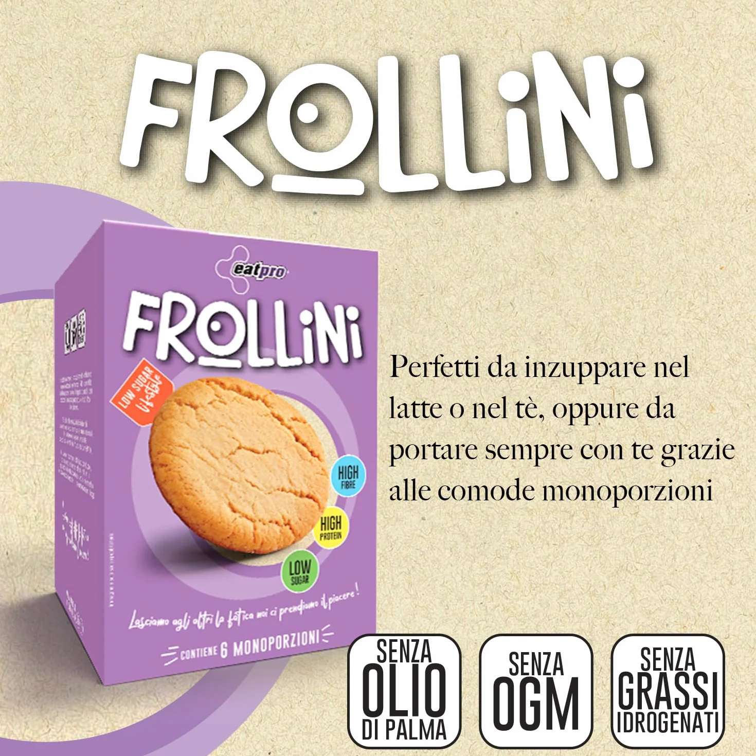 Biscotti Proteici Frollini Con Gocce Di Cioccolato EatPro 6 Monoporzioni Colazione Proteica, Snack Proteici, 30% Proteine 18% Fibre, Low Carb Biscotti Keto Diet, Dieta Chetogenica Prodotti
