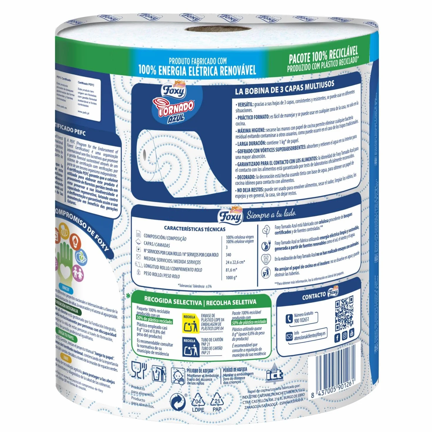 Foxy Tornado Blu Carta Multiuso 1 Kg 340 Servizi per Rotolo 6 Pezzi PEFC