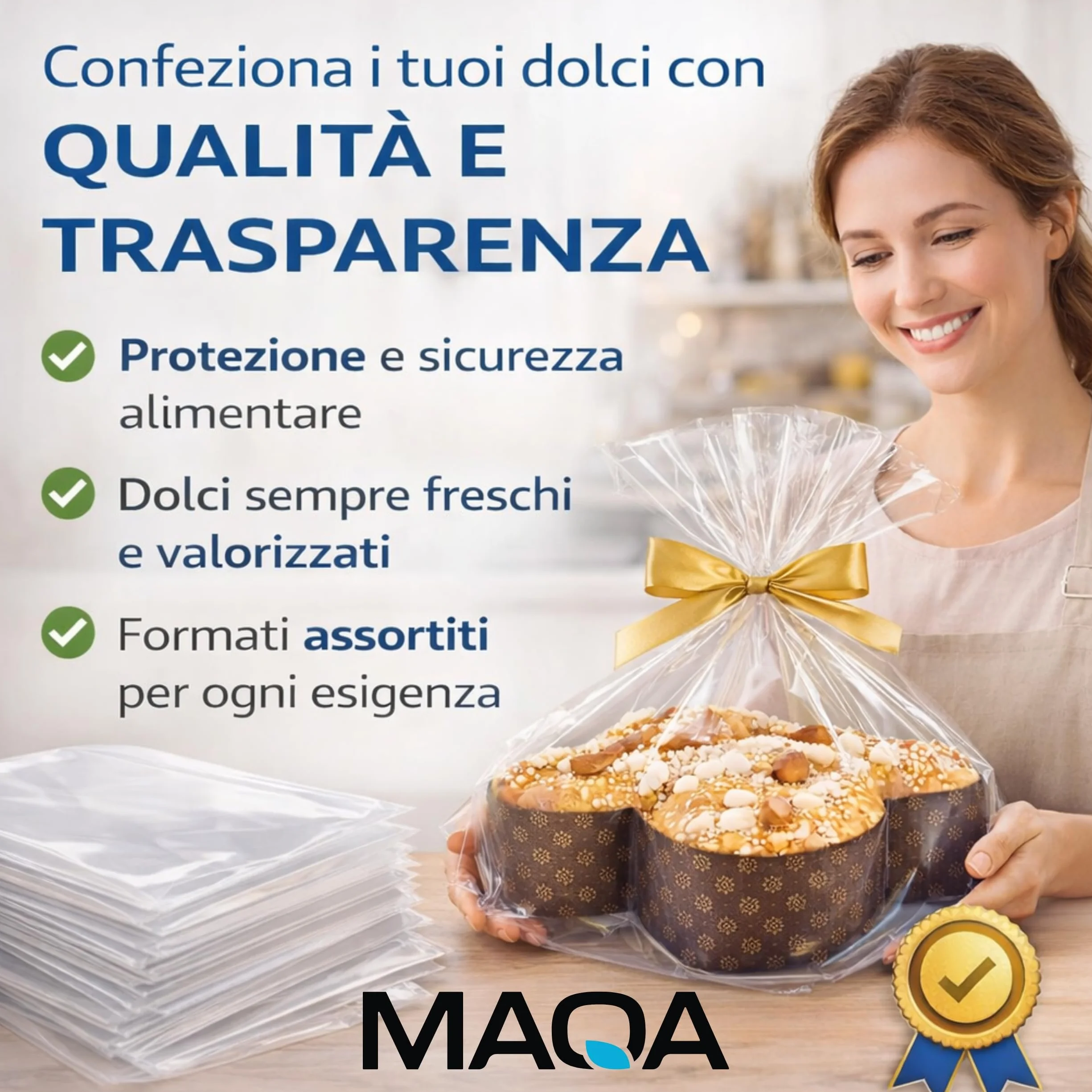 50 Buste Trasparenti Per Confezioni Alimentari in Polipropilene PP, IDEALE PER: Colomba, Panettone e Pandoro, Idonee al Contatto Alimentare, Alta Trasparenza, (50 Buste Porta Colombe, 35 x 43 cm)