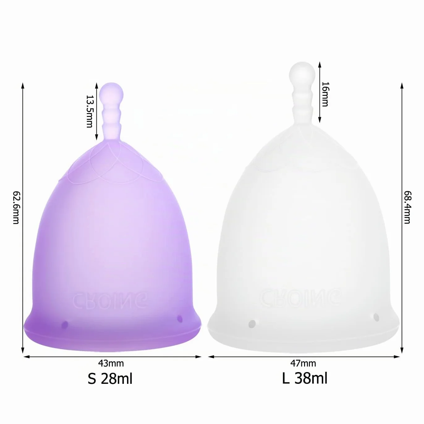 CROING 𝗖𝗼𝗽𝗽𝗲𝘁𝘁𝗮 𝗠𝗲𝘀𝘁𝗿𝘂𝗮𝗹𝗲 Coppetta Mestruale 2 Pezzi (Viola S e Bianca L)