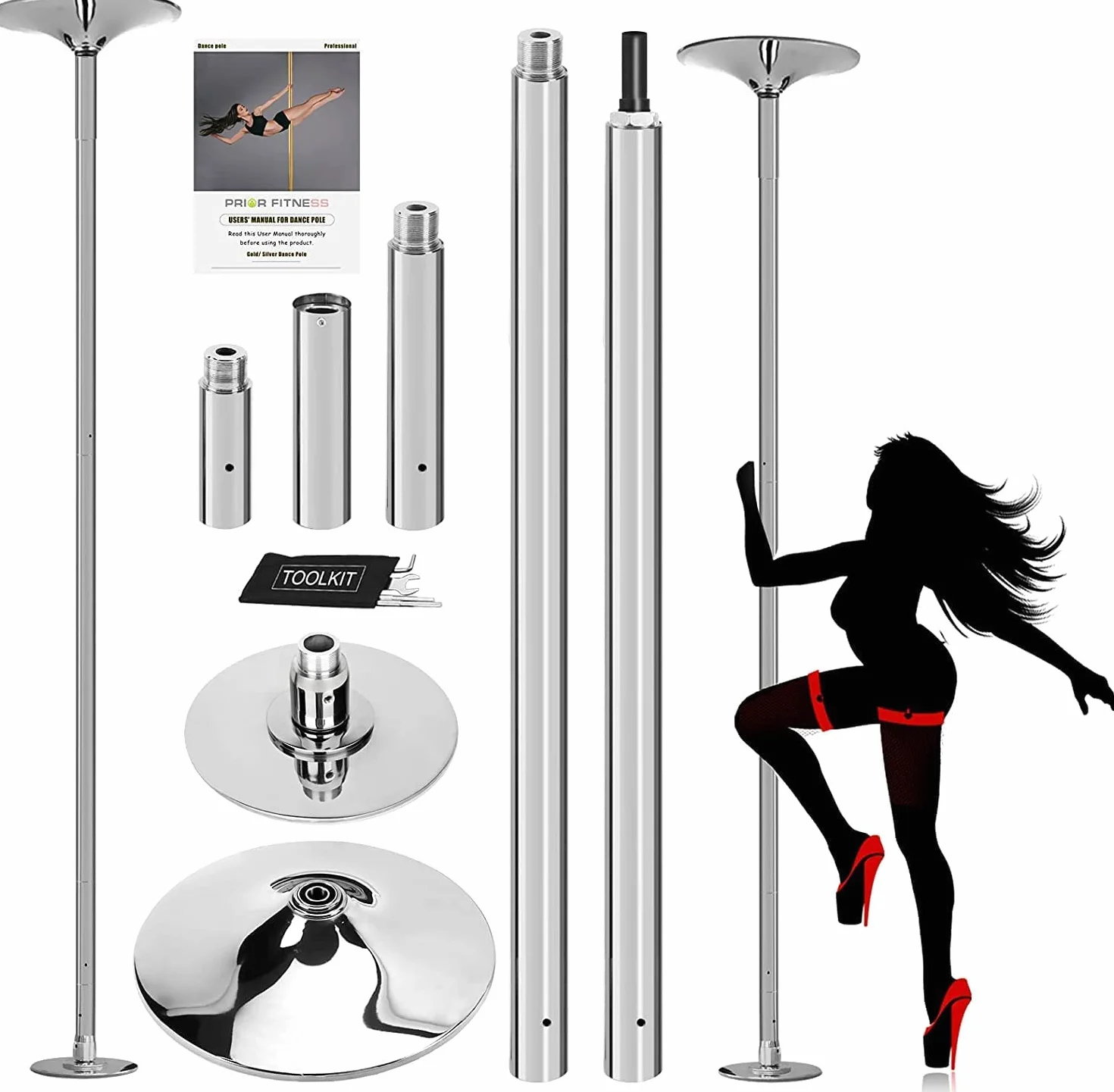 PRIOR FITNESS Palo Pole Dance da Casa 45 mm 2,35-2,74 m Regolabile Rotante/Statica 200 kg