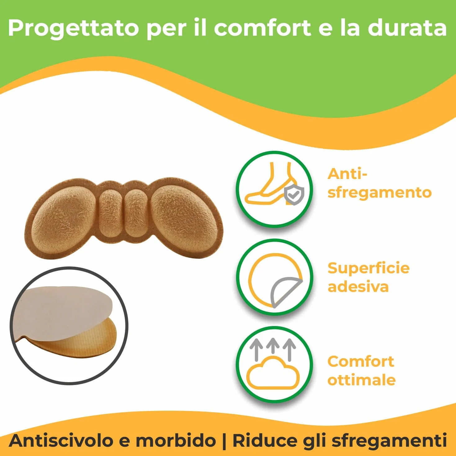 Cuscinetti Tallone Tipo Farfalla Beige 6 Paia Schiuma Memory Premium Anti-Sfregamento Antiscivolo Riutilizzabili Lavabili