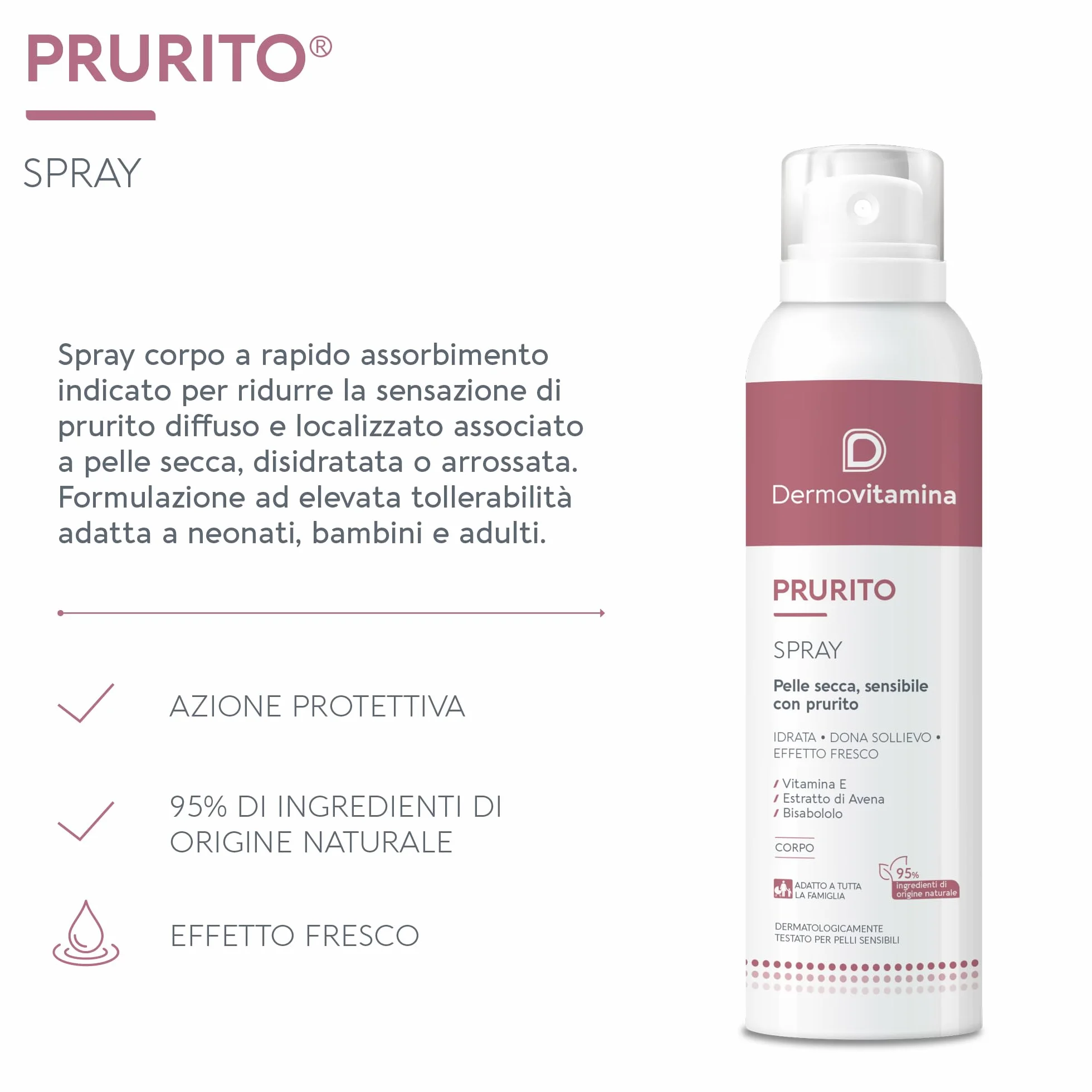 Dermovitamina Prurito Spray 100ml - Riduce Prurito, Effetto Fresco, Azione Protettiva per Dermatite