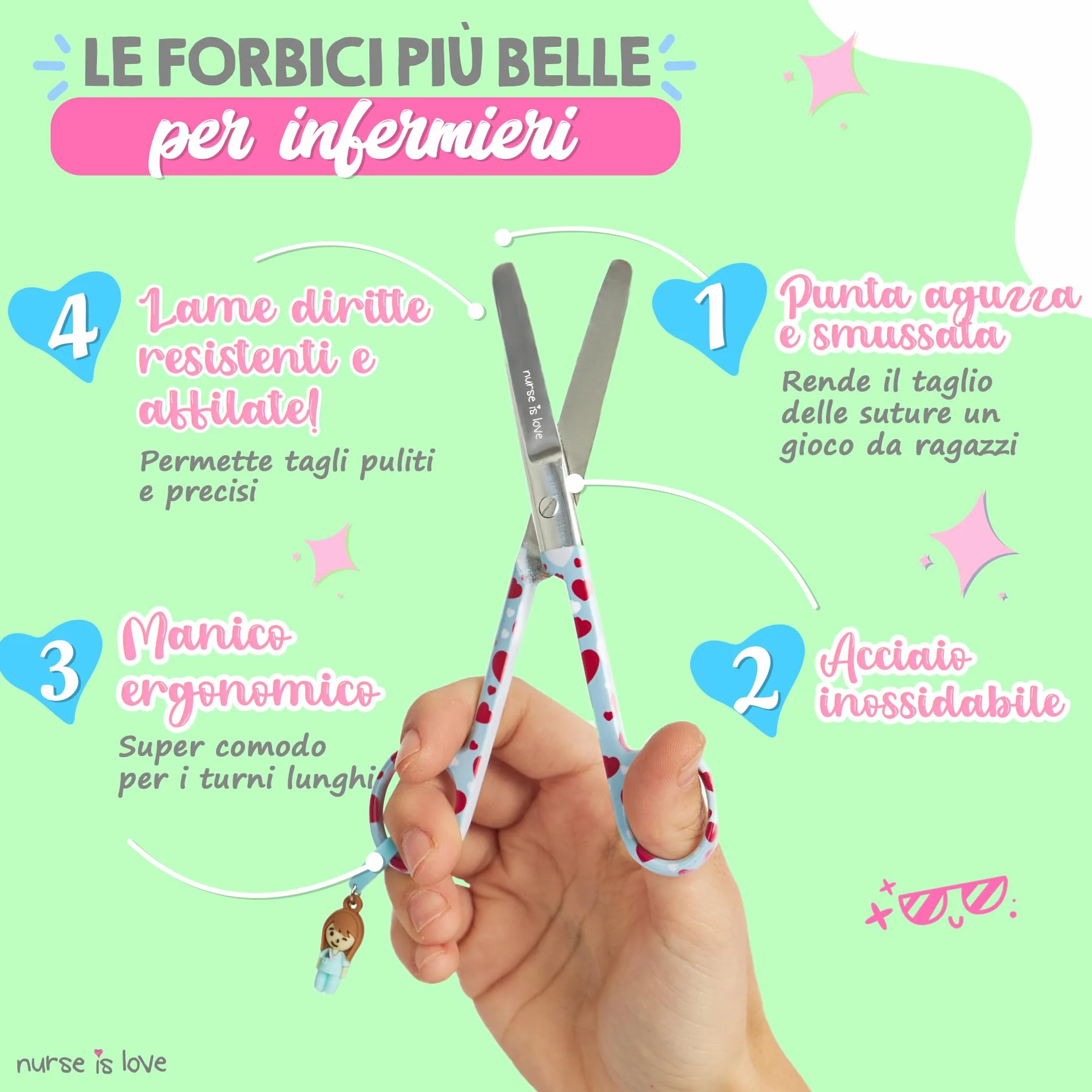 Forbici Punta Arrotondata per Bende Acciaio Inossidabile Pronto Soccorso G Hearts
