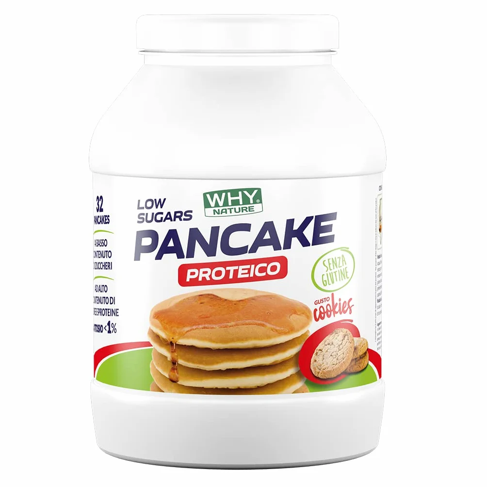 WHY NATURE LOW SUGAR PANCAKE PROTEICO - Pancake Proteici - Preparato Per Pancake Con Farina Di Fiocchi Di Avena - Gusto Cookies - 800 gr