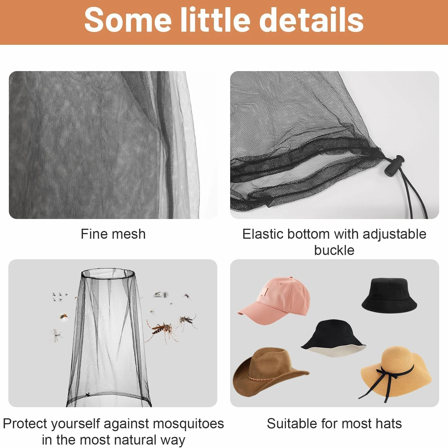 Zanzariera Cappello a Rete 2 Pezzi Protezione Viso Anti Zanzara per Outdoor