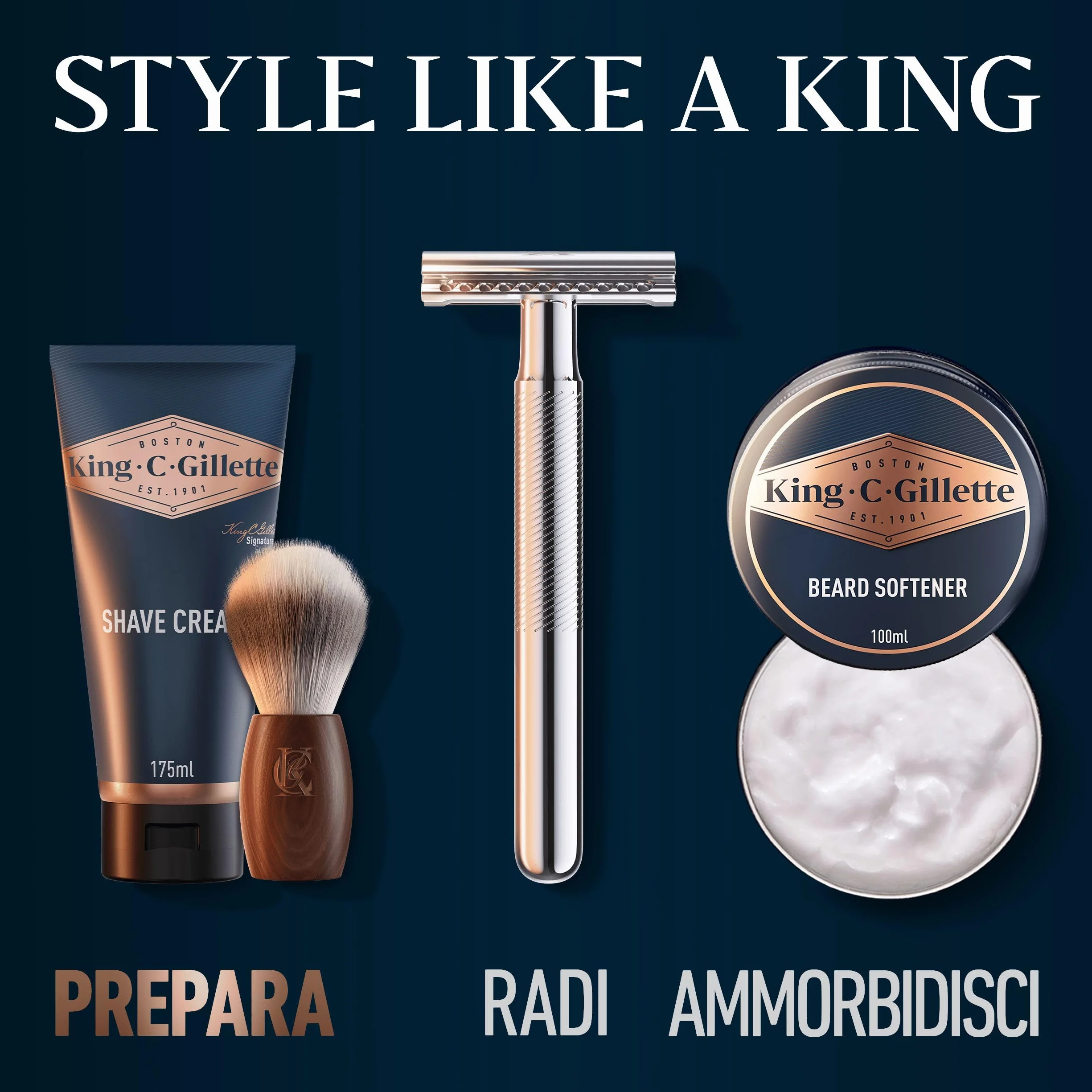 King C. Gillette Crema da Barba Originale 175ml Uomo Idratante Pelli Sensibili