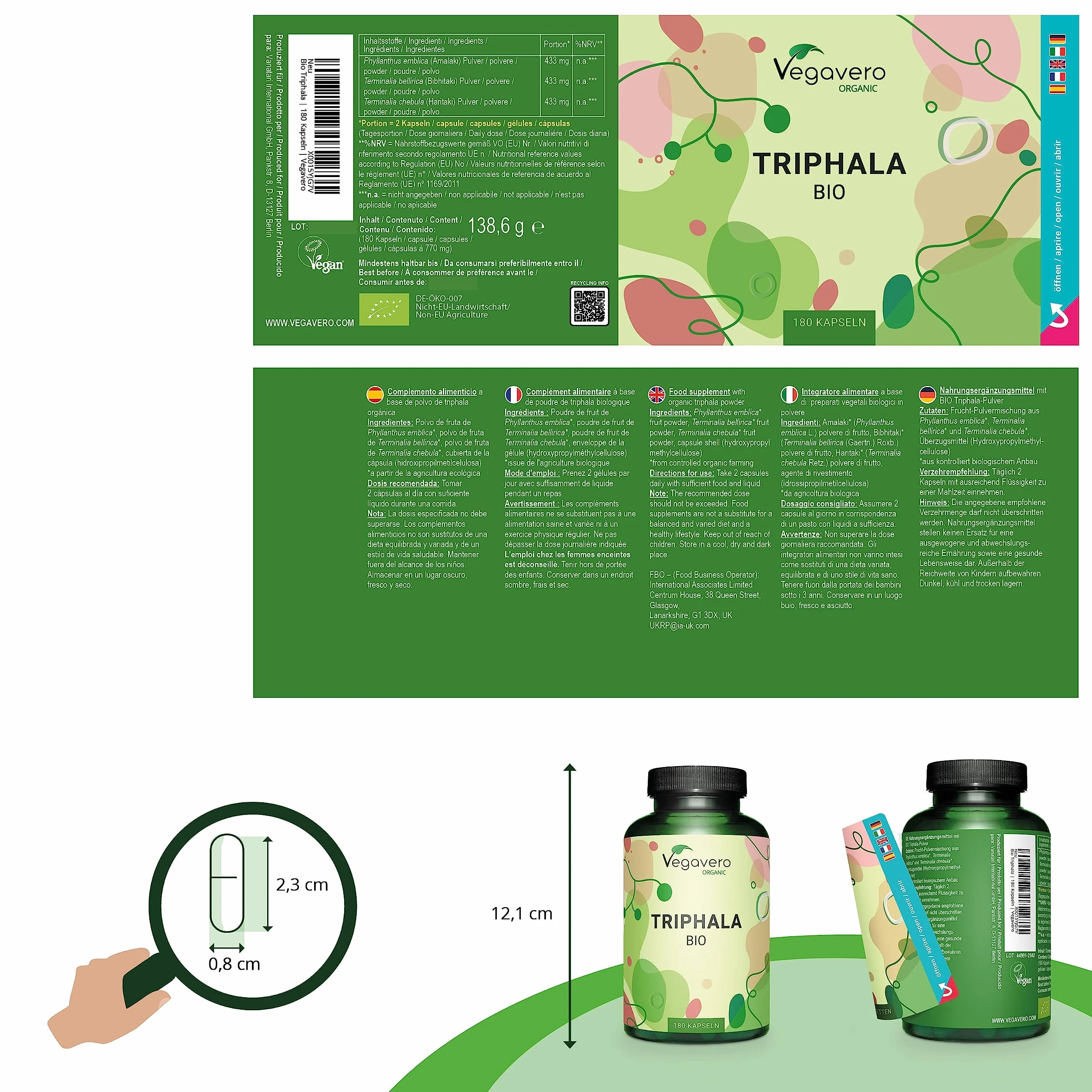 TRIPHALA BIO Vegavero® | 650 mg per capsula | 180 capsule | Depurativo & Disintossicante naturale | Medicina Ayurveda | Vegan
