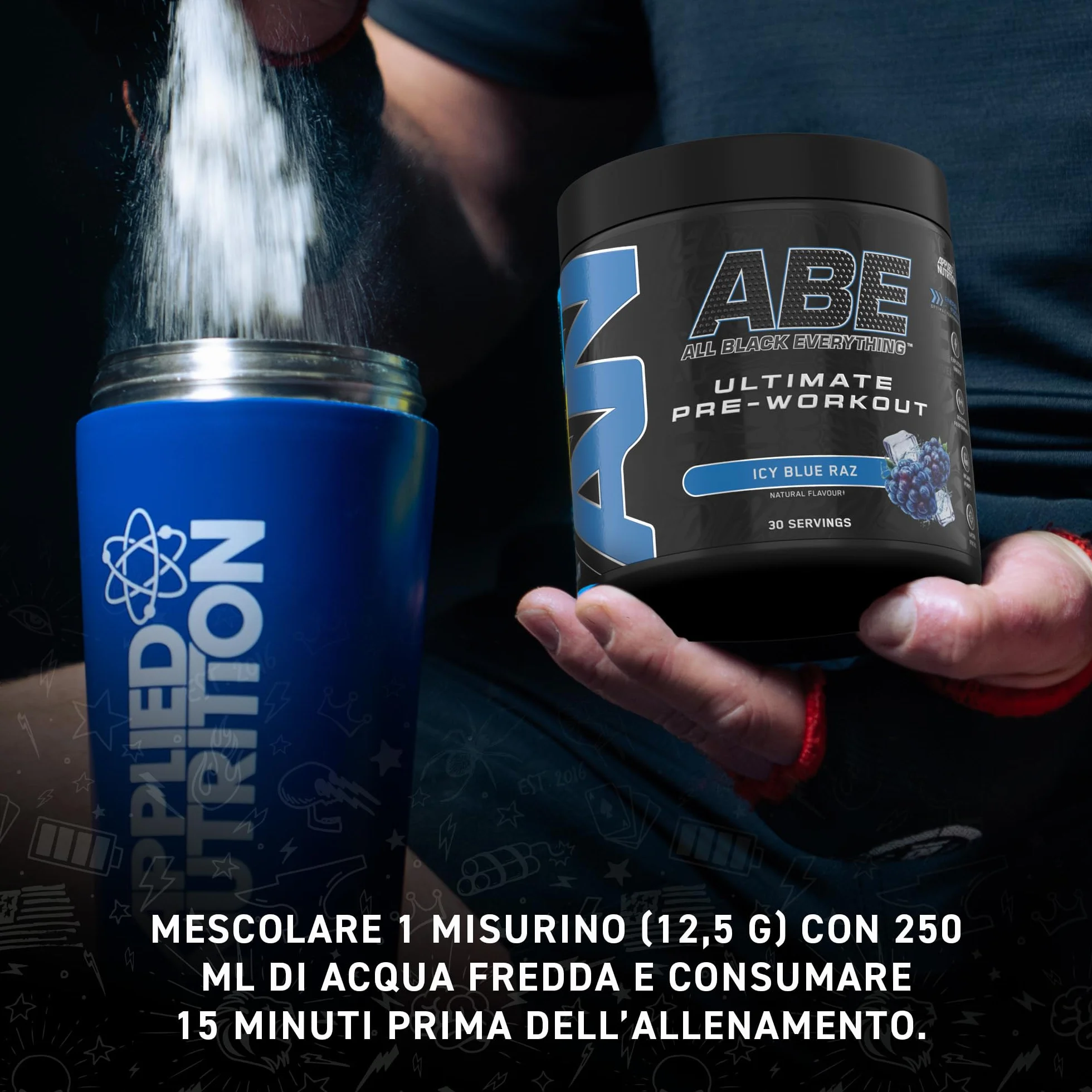 Applied Nutrition ABE All Black Everything Pre Workout Powder Energy, Performance fisica con citrullina, creatina, beta alanina, caffeina, Vitamina B complex, 315 gr, 30 porzioni (Strawberry Mojito)