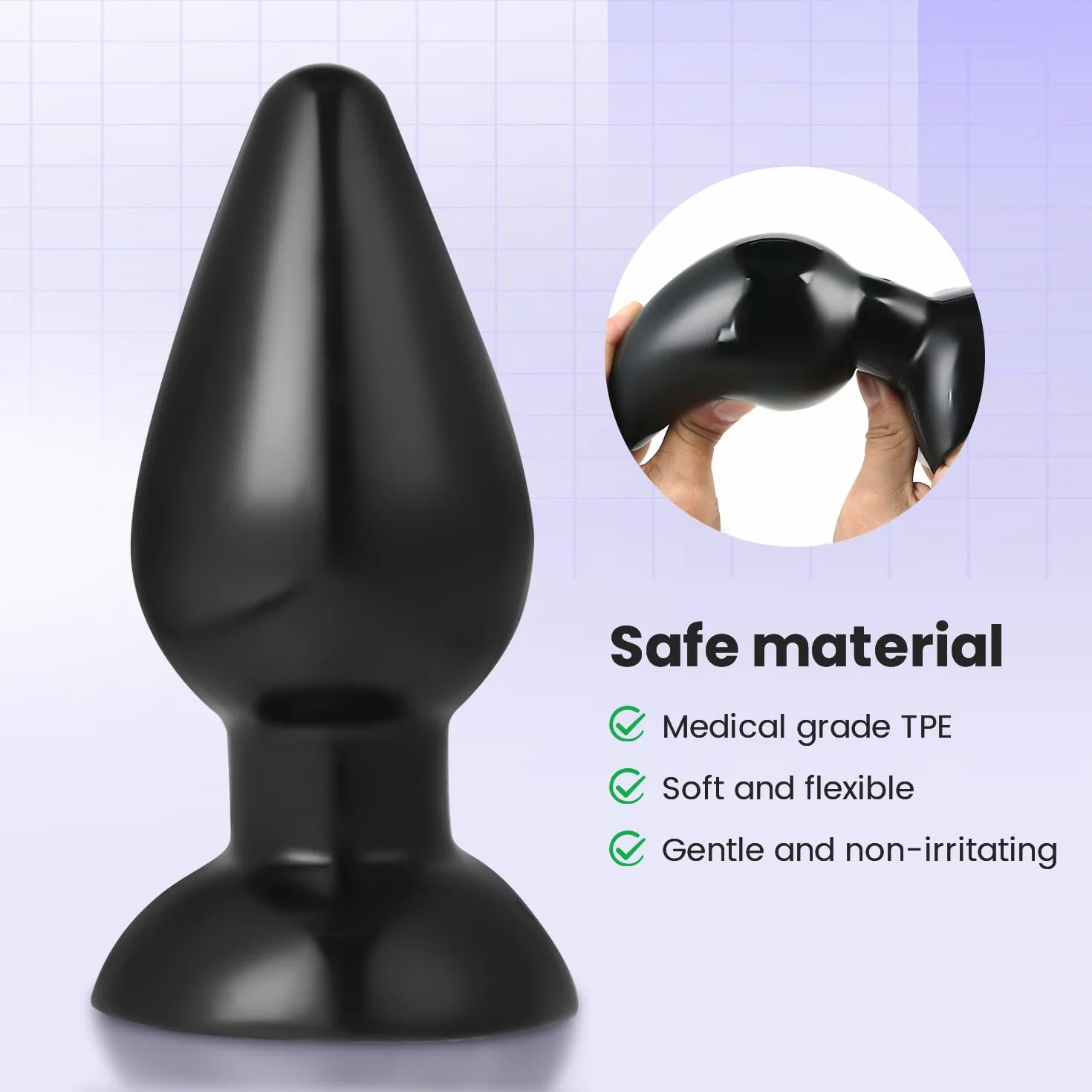 Plug Butt Extra, Plug Anale per Avanzato, Spina Anale Stimolante per Donne e Uomini, con Supporto Adesivo con Lubrificante, uso hands-free (Nero XXL)