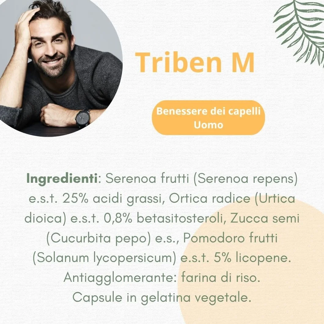 Triben M Integratore Naturale per Uomo Perdita Capelli Semi di Zucca Ortica Serenoa 60 Capsule