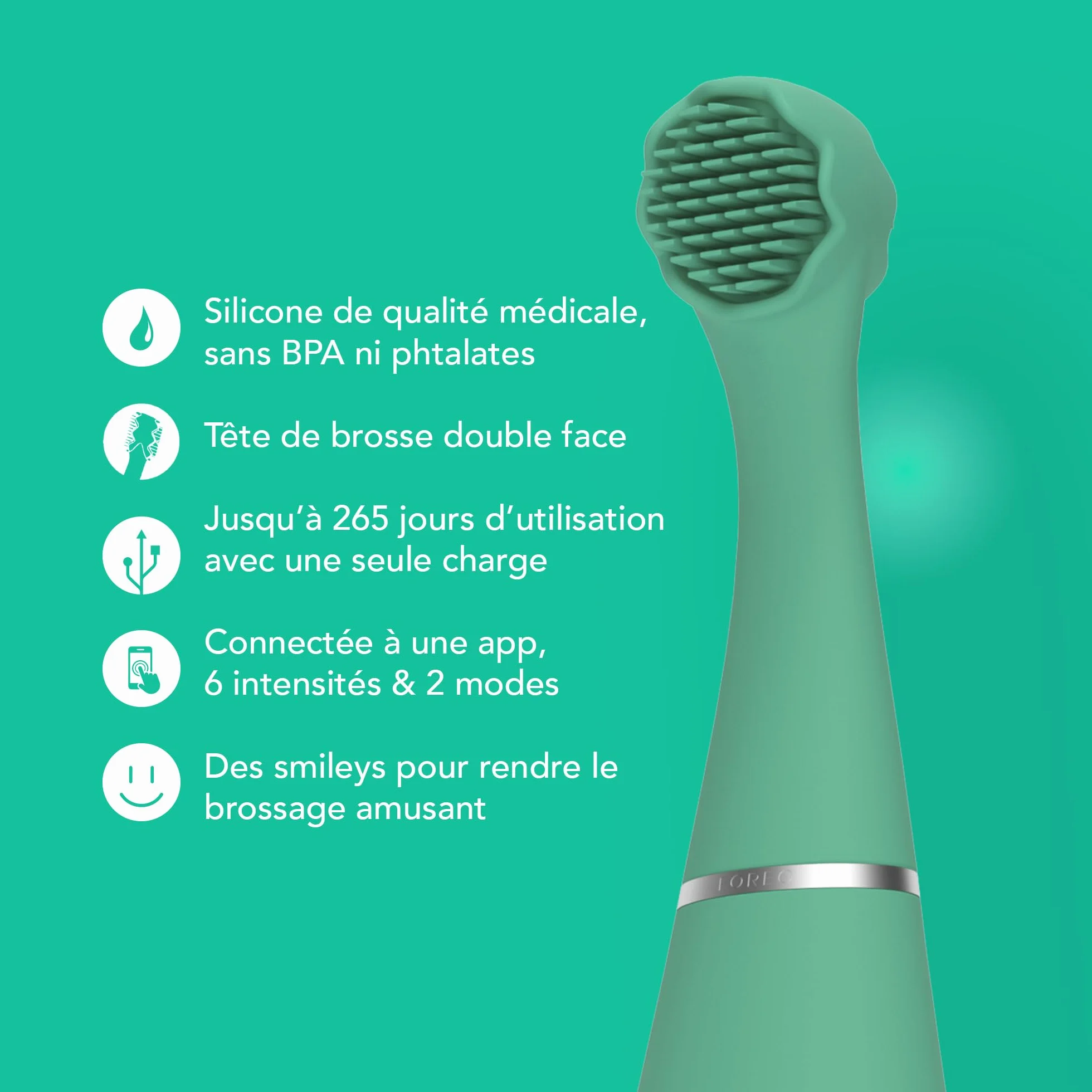FOREO issa 4 baby – Set spazzolino elettrico sonico in silicone per bambini, setole bifacciali, pulizia denti, massaggio gengivale, 12 mesi di cura con testina extra, 240 giorni batteria, portatile