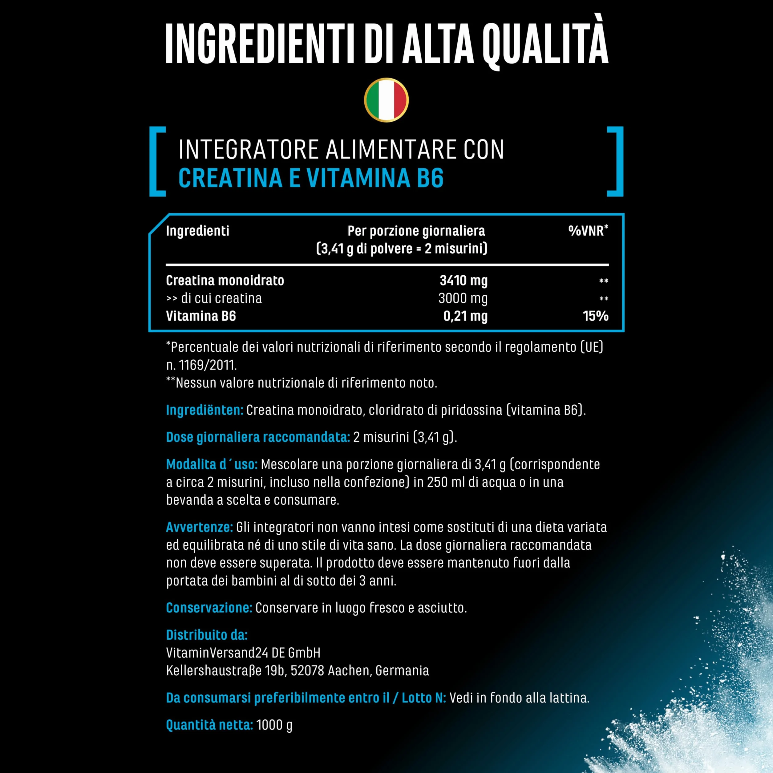 Creatina Monoidrato in Polvere 1kg 1000g Microfine Vegan 293 Applicazioni