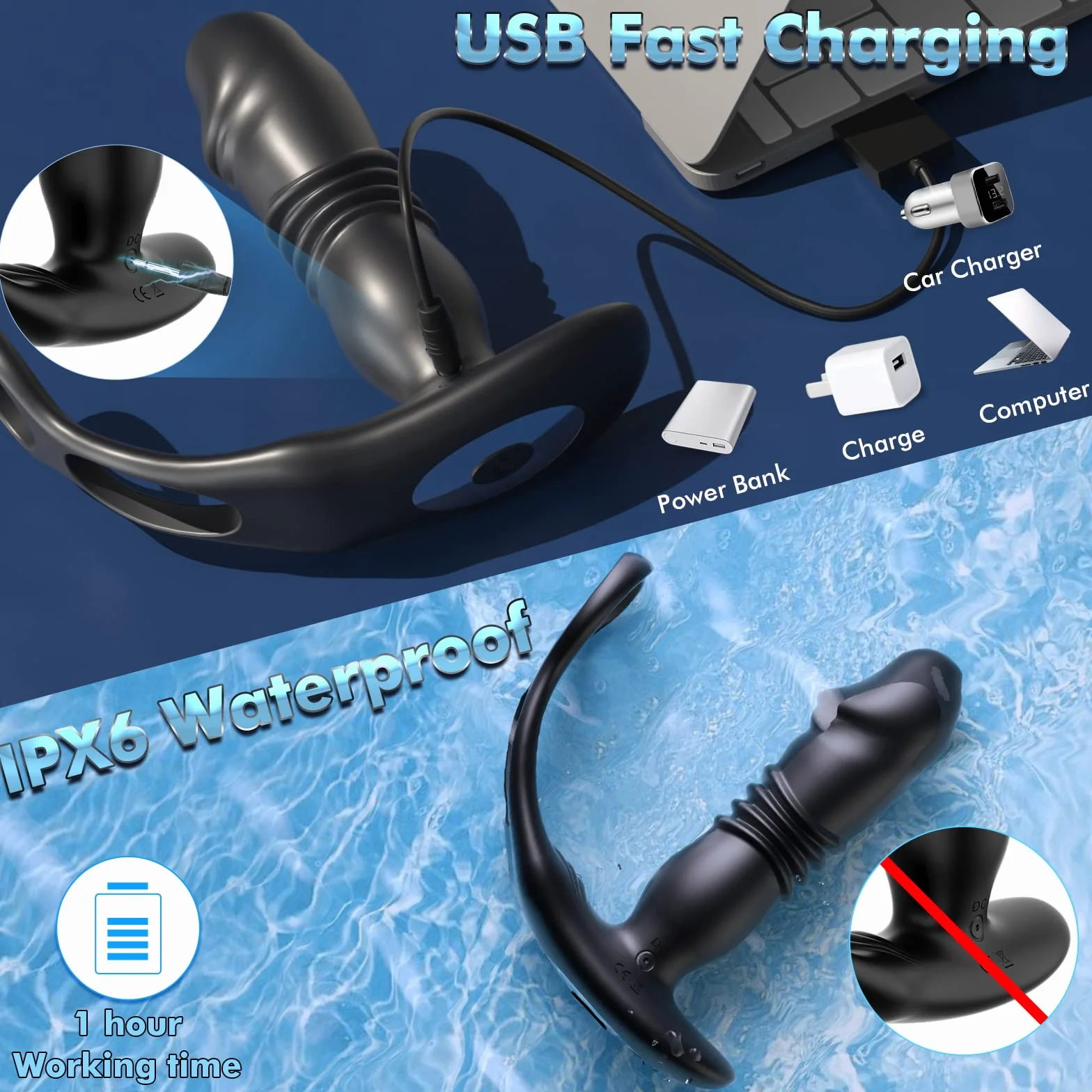 4 IN 1 Vibratore Massaggiatori Prostata con Anelli Pene per Uomo, Thrusting Sex Toys per Stimolare il Testicolo e Anali, Vibratori Penis Ring con 12+3 Modos, Morbido ed Elastico, Durevole (GF-003)