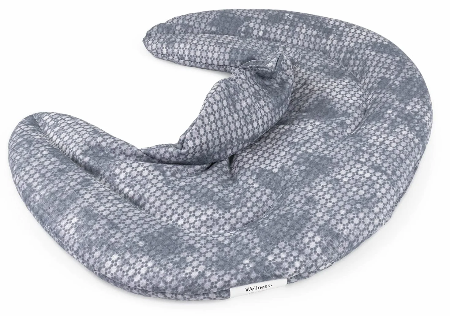 Cuscino del collo con colletto alto, used look grigio blu. Cuscino con semi di farro, terapia calda e fredda per la nuca e la spalla