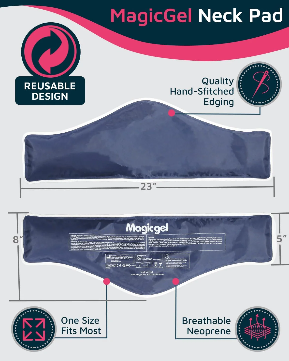 Fascia Ghiaccio Gel per Collo e Nuca - Sollievo Rapido per Collo e Schiena Alta. Terapia del Freddo per Spalle - Flessibile Cuscinetto Gel Riutilizzabile per Gonfiore, Lesioni e Mal di Testa - Grigio