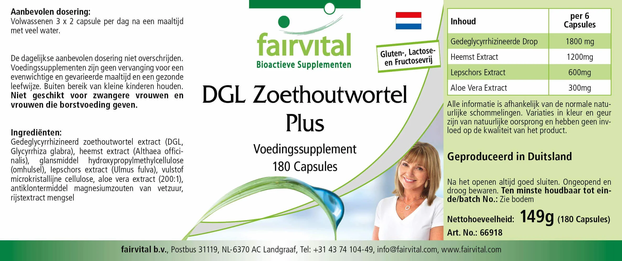 Fairvital DGL Plus 180 kapsułek, wysoka dawka, wegańskie, z lukrecją, prawoślazem, wiązem czerwonym i aloesem