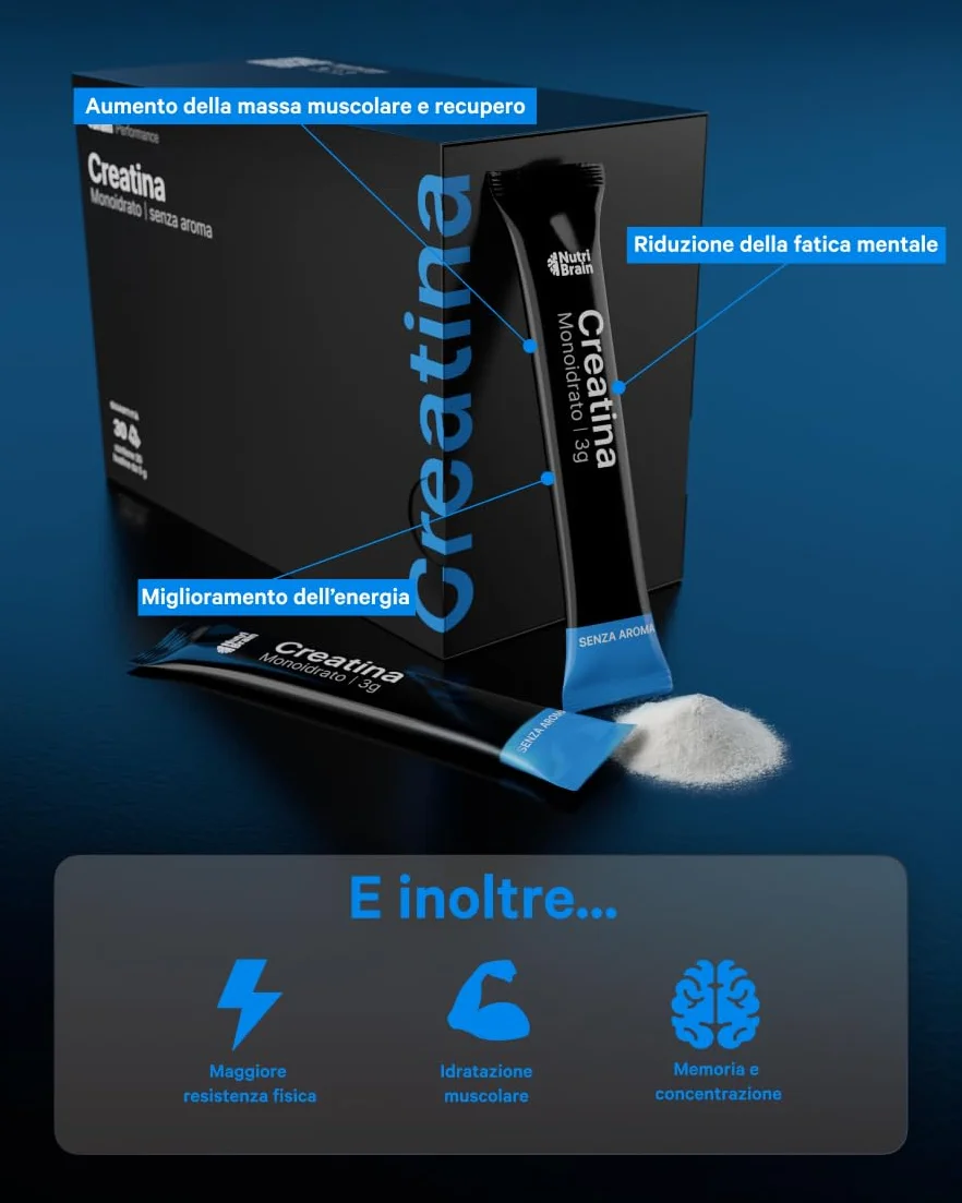 Creatina Monoidrata Pura in Stick 3000 mg | Integratore per Palestra: Forza, Massa Muscolare, Resistenza, Recupero, Energia e Agilità Mentale | Vegana, Senza Glutine, Non OGM | Per Uomo e Donna