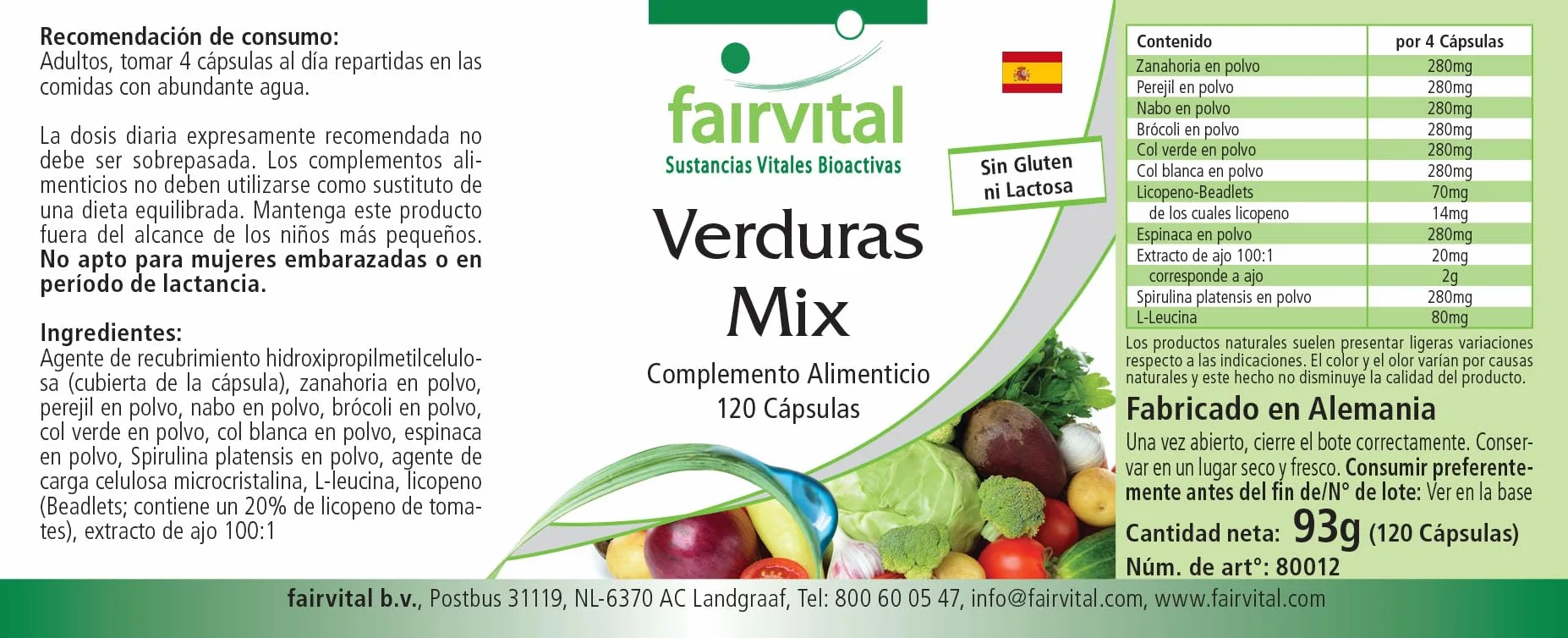 Fairvital Verdure Pur 120 capsule alto dosaggio 10 varietà di verdure VEGAN