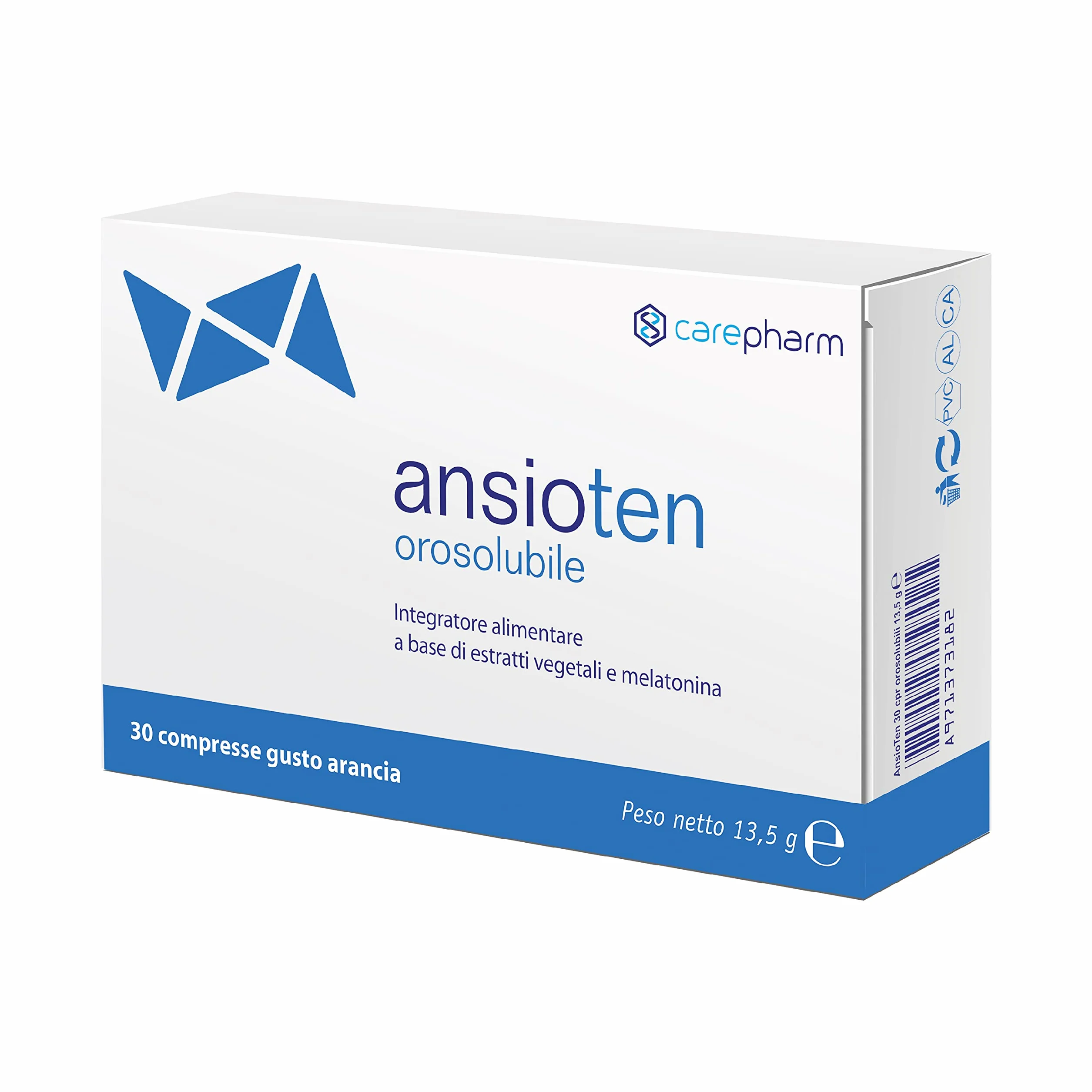 Ansioten Orosolubile 30 Compresse Integratore Alimentare Estratti Vegetali Gusto Arancia Rilassamento Stress Senza Zuccheri 30 g