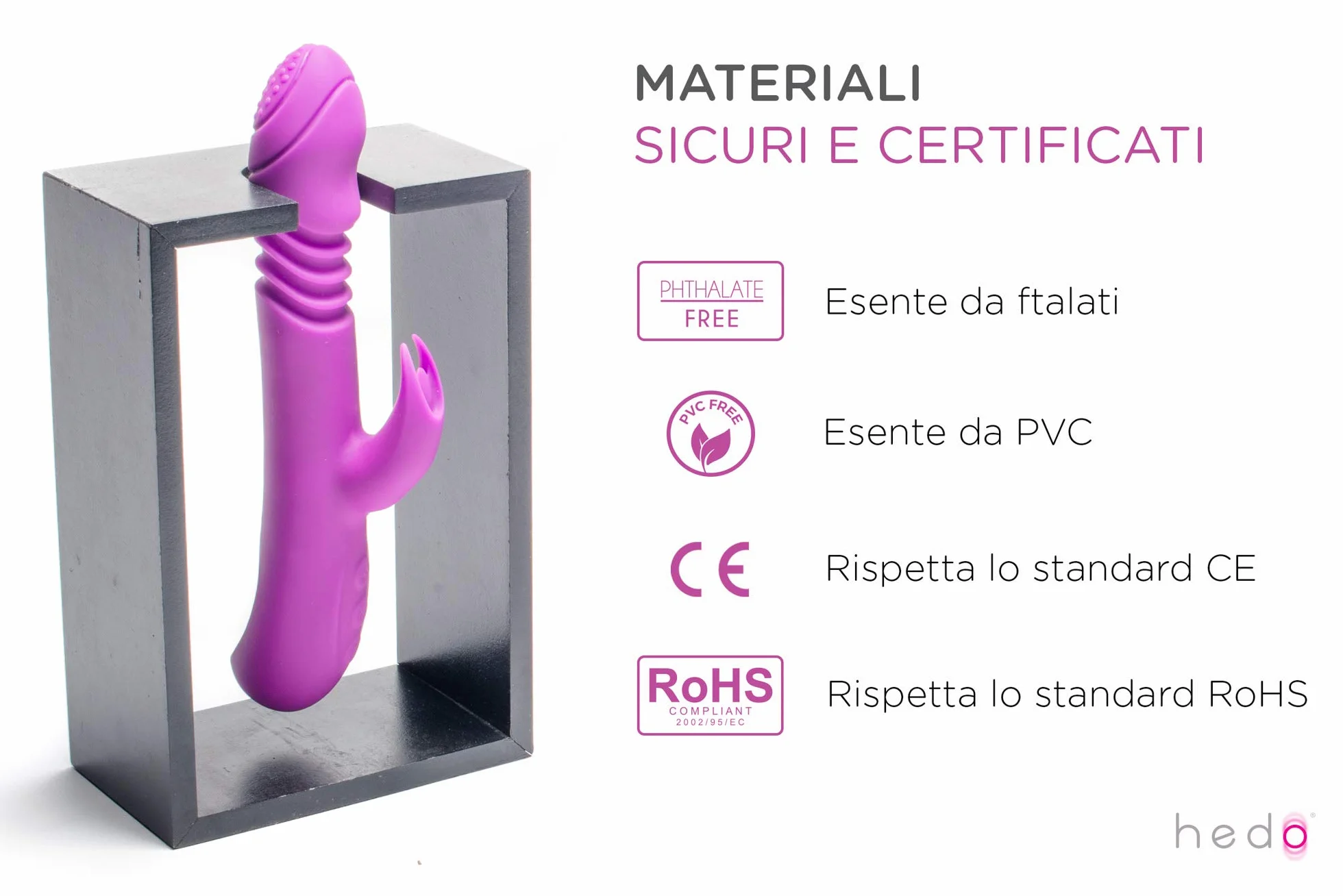 HEDO M6 | Vibratore sessuale rotante con funzione calore | Stimolatore clitorideo e punto G | Dildo vibrante | Massaggiatore rabbit | Vibratorepunto | Silicone medico privo di PVC e ftalati