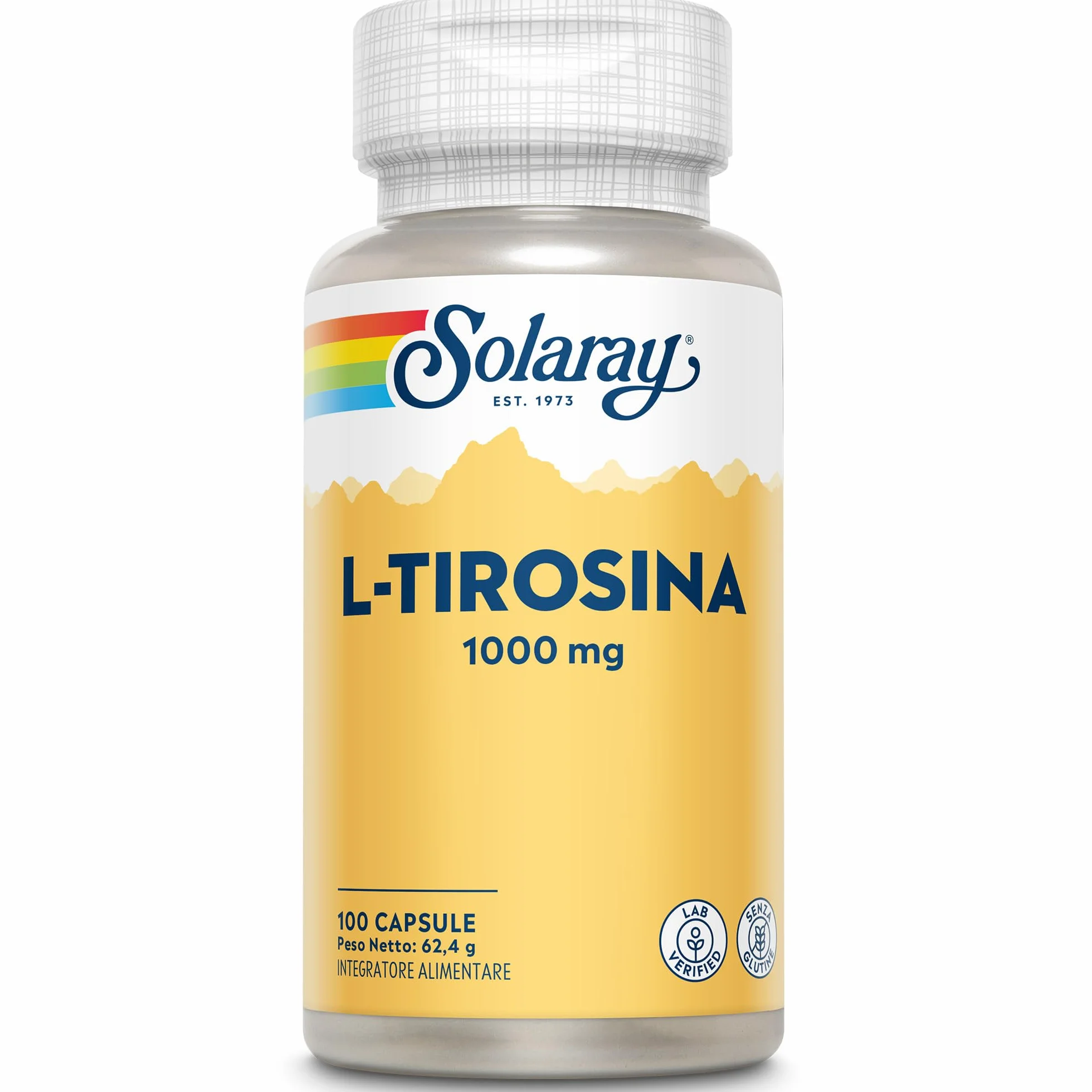 Solaray L-Tirosina 1000mg 100 Capsule Integratore di Aminoacidi Essenziali