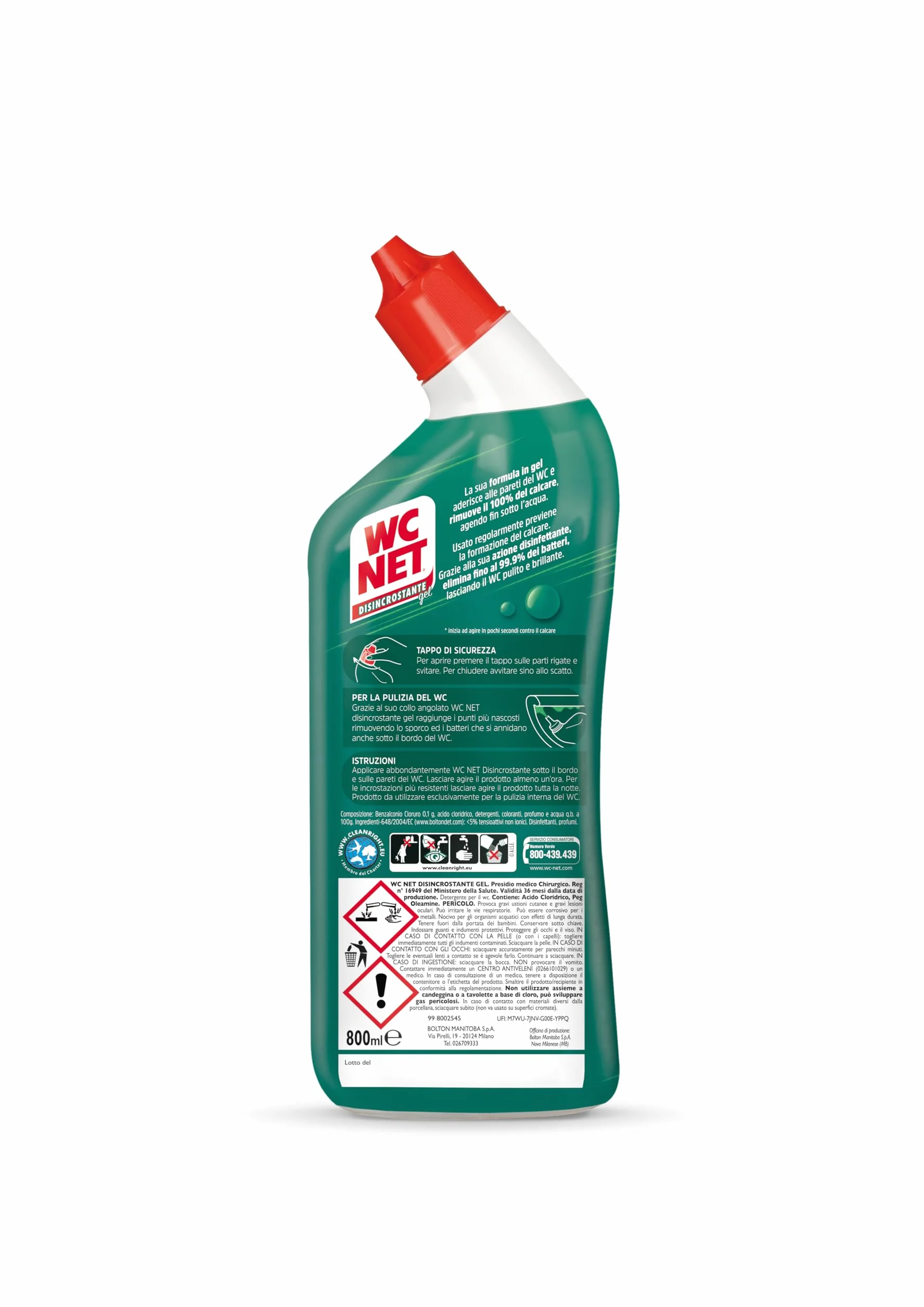 Wc Net - Disincrostante Disinfettante Gel per Sanitari e Superfici, Pulitore Liquido per Wc, 700 ml