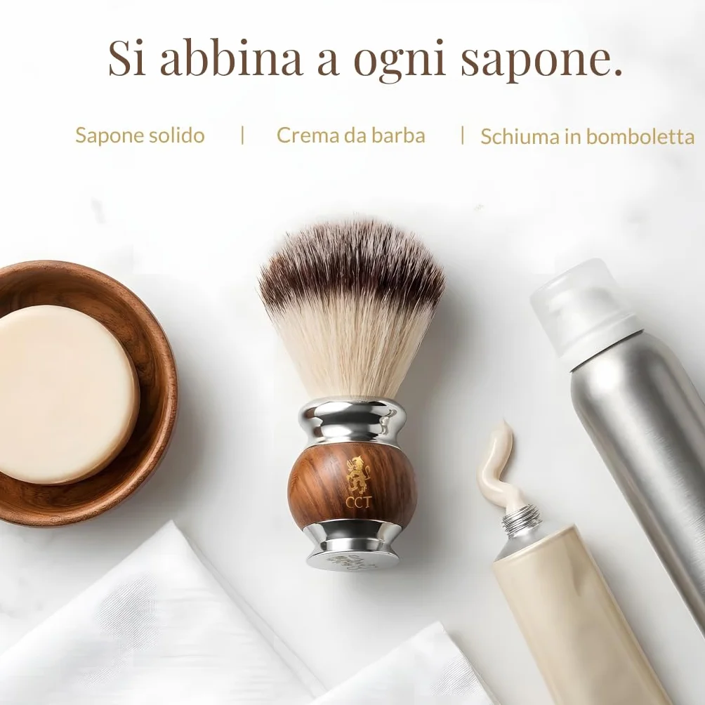 Pennello da Barba The Cambridge Cutthroat Vegana Setole Sintetiche di Tasso Regalo per Rasatura da Uomo Pennello Barba Premium in Legno e Acciaio Inossidabile