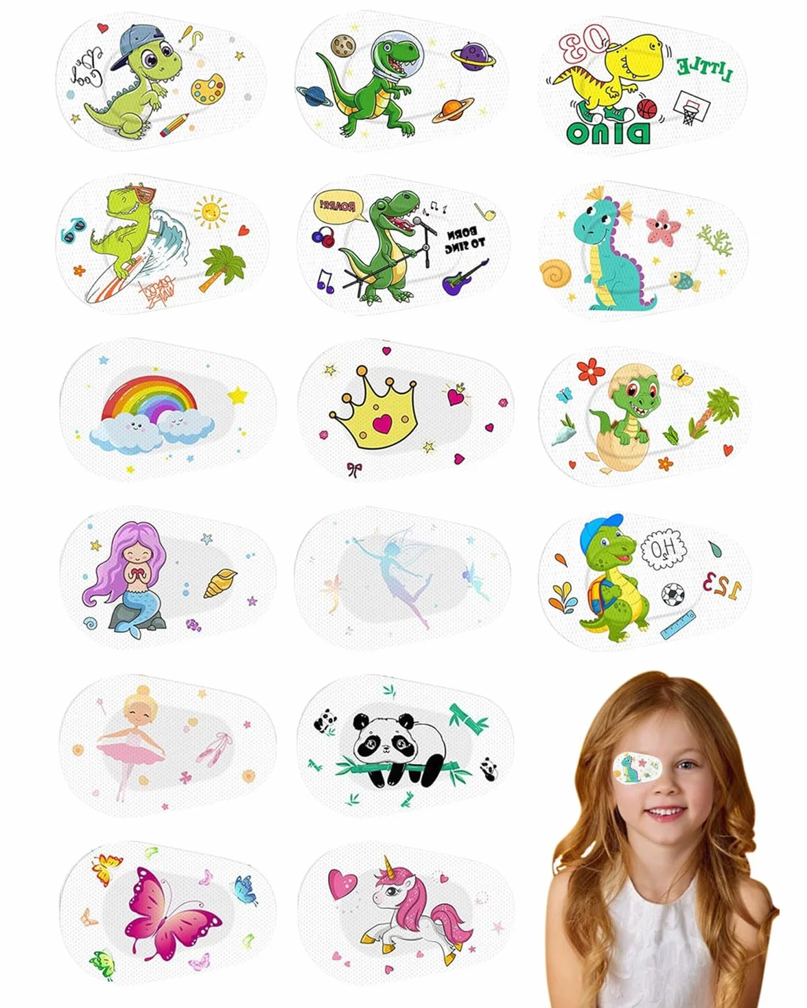 Bende Adesive per Occhi in Cotone per Bambini 16 Pezzi