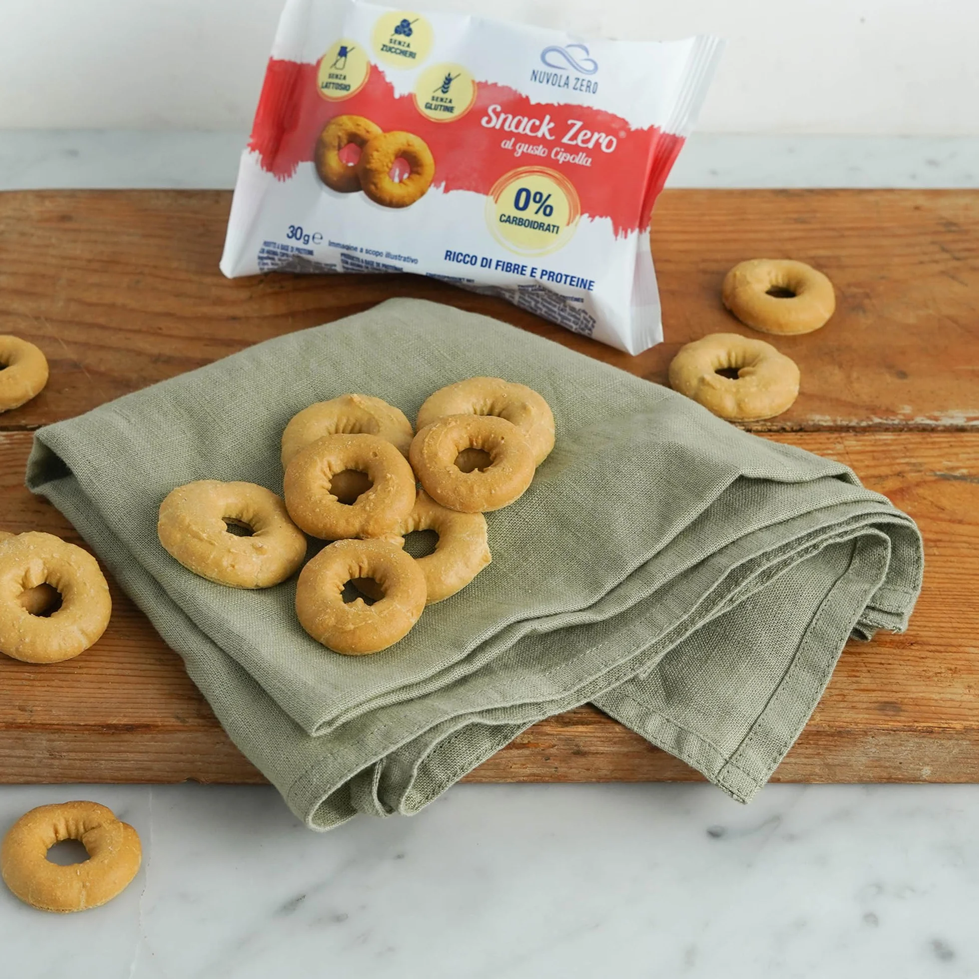 Nuvola Zero - Snack Zero al gusto cipolla, Snack Proteici Senza Zucchero, Zero Carboidrati, Senza Lattosio, Senza Glutine, Confezione da 3pz. Made in Italy.