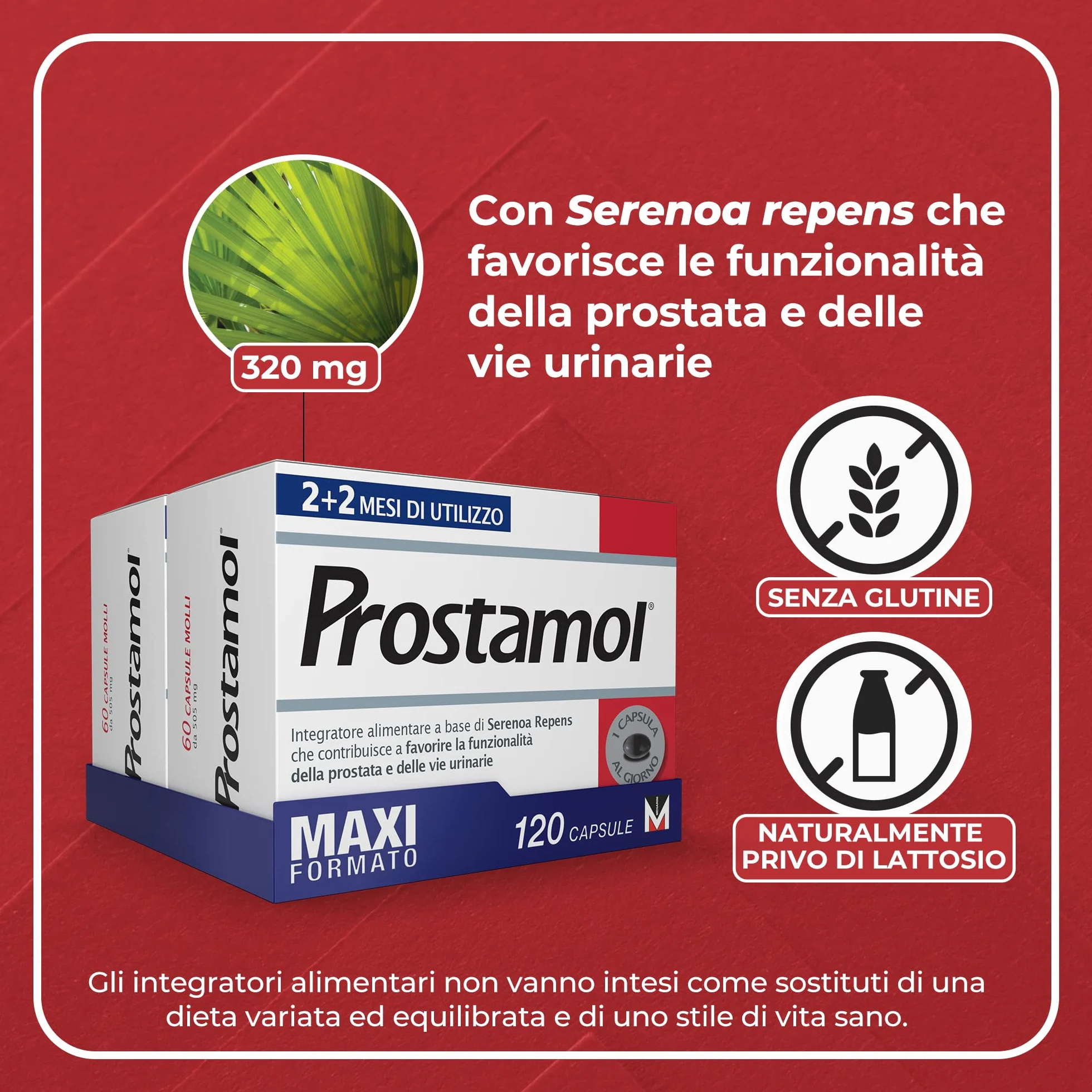 Prostamol 120 Capsule Molli - Integratore Alimentare Serenoa repens 320 mg per Prostata e Vie Urinarie