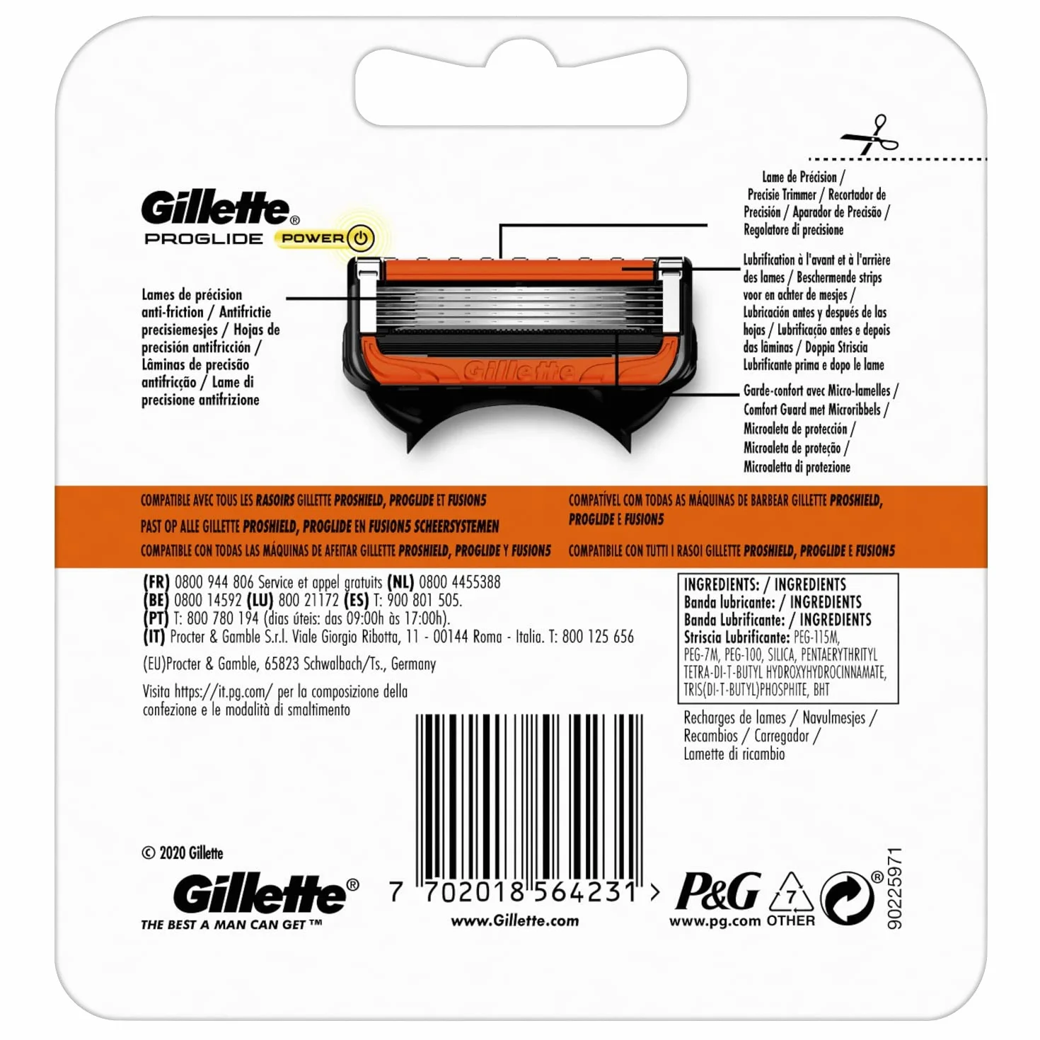 Gillette Fusion 5 Proglide Power Lamette da Barba, Confezione da 4 Ricambi da 5 Lame