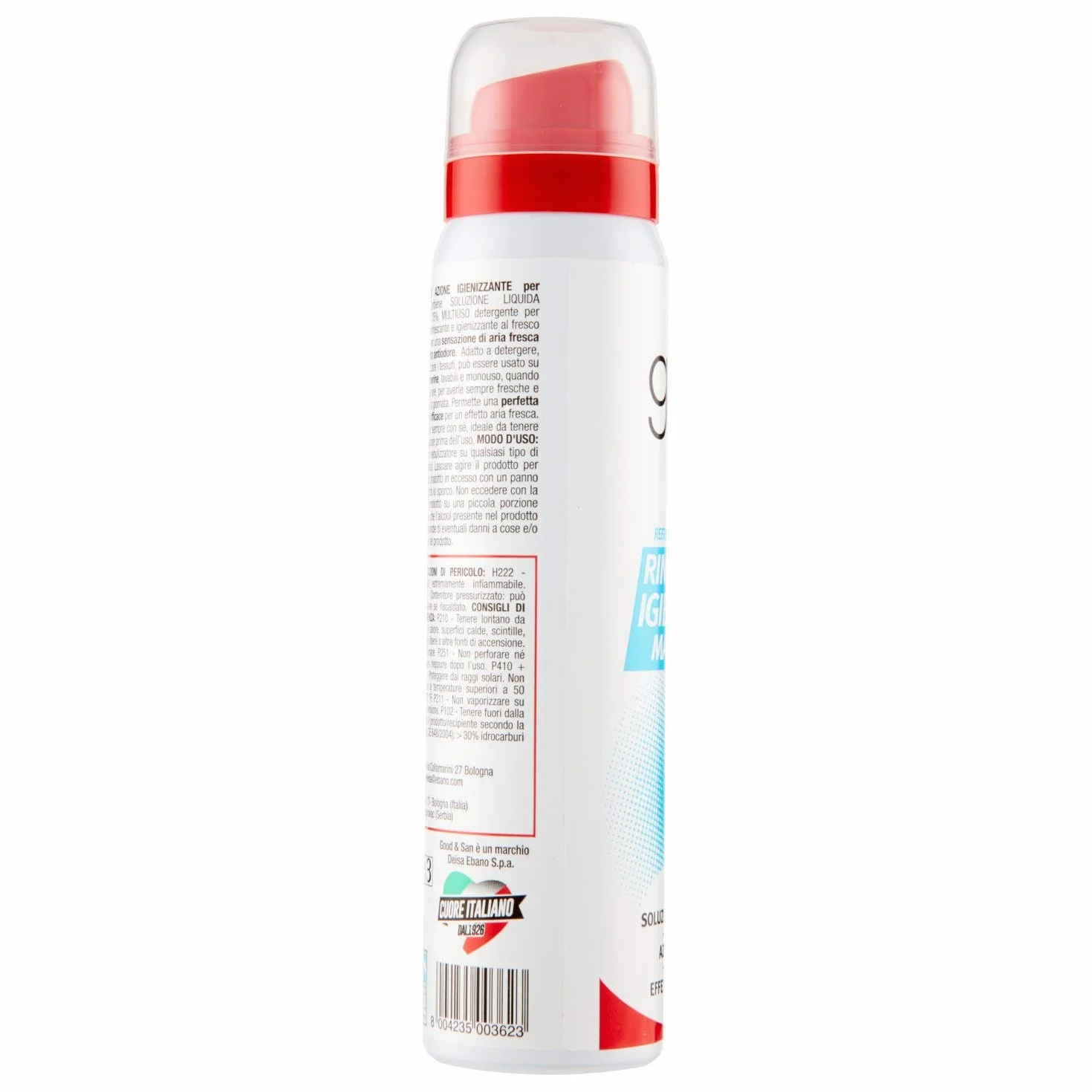 Good & San Spray Igienizzante Rinfrescante Mascherine, Disinfettante con Alcool 75%, 100 ml