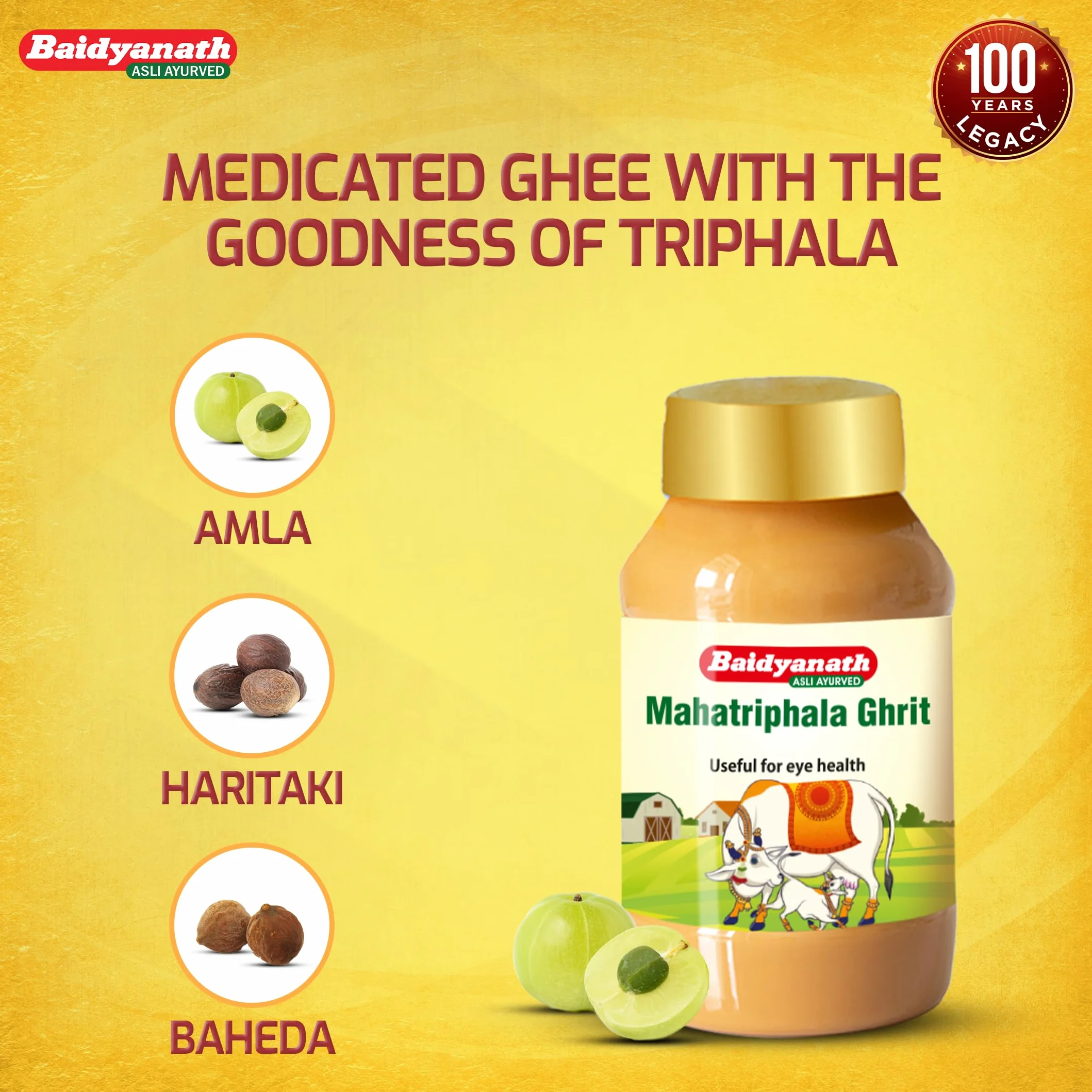 Baidyanath MAHA Triphala Ghrita - 100 ml | Formula ayurvedica per la cura degli occhi con Triphala | Vasak & Nilophar per la salute e il benessere generale degli occhi