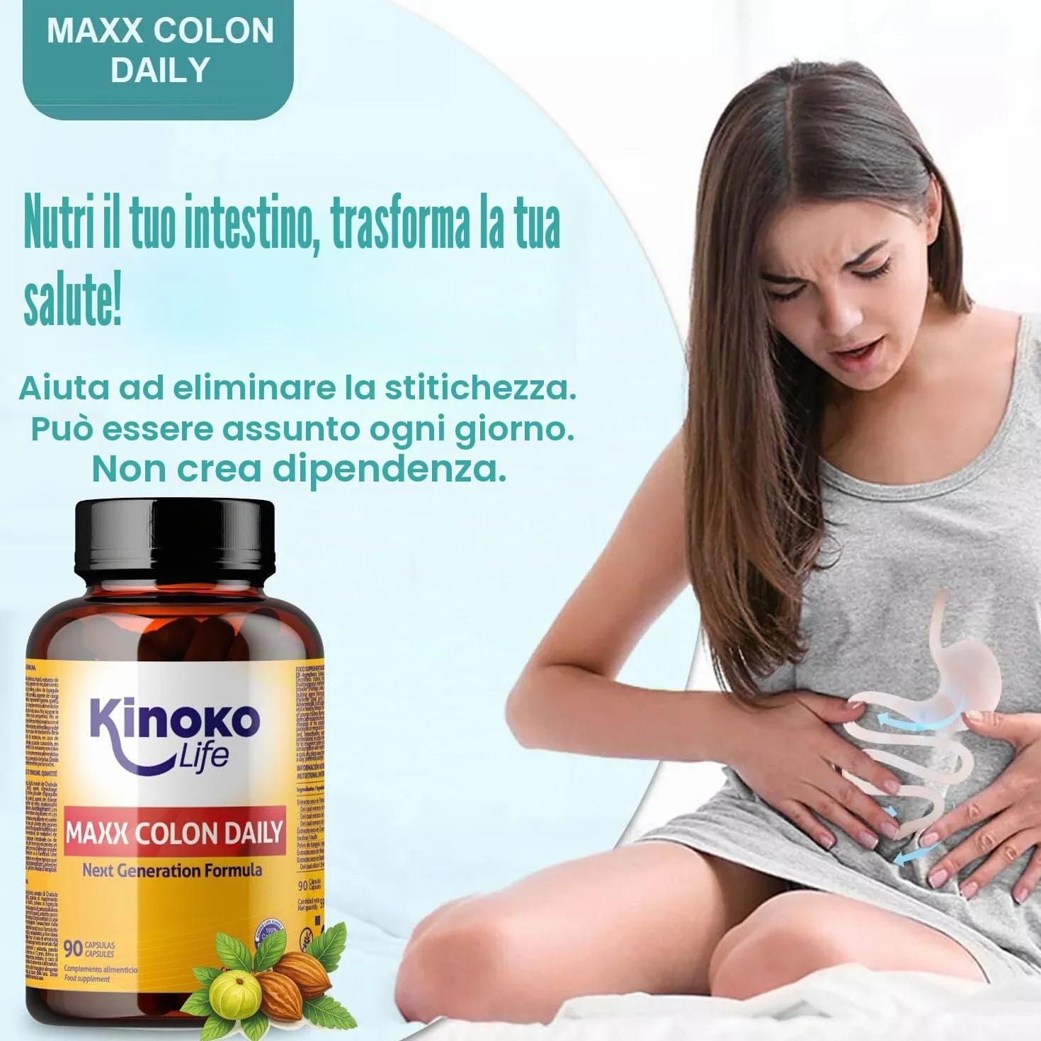 MaXX COLON DAILY – Lassativo Naturale e Sollievo dalla Stitichezza | Triphala + Psyllium (Fibre Prebiotiche) | Regolarità, Transito Intestinale e Riduzione dei Gas (90 Capsule)