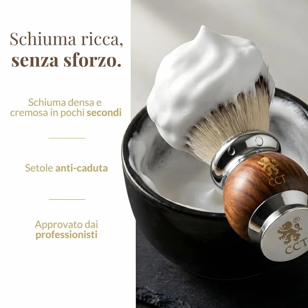 Pennello da Barba The Cambridge Cutthroat Vegana Setole Sintetiche di Tasso Regalo per Rasatura da Uomo Pennello Barba Premium in Legno e Acciaio Inossidabile