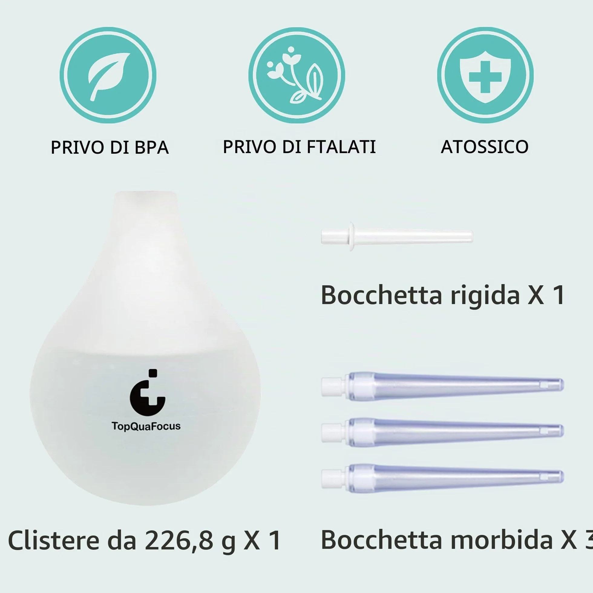 TopQuaFocus 8 oz Enema Bulb Kit anale e vaginale Douche Bulb per gli uomini sistema di risciacquo Enemas Silicone Bulb 4 punte sostituibili (trasparente)