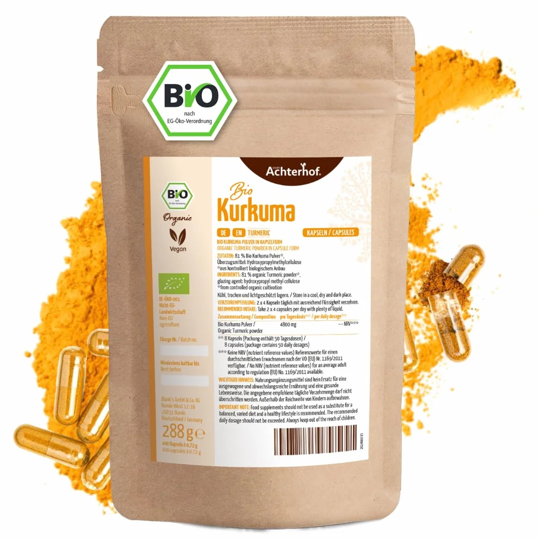 Capsule di curcuma biologiche 4800 mg 400 pezzi ricarica Achterhof