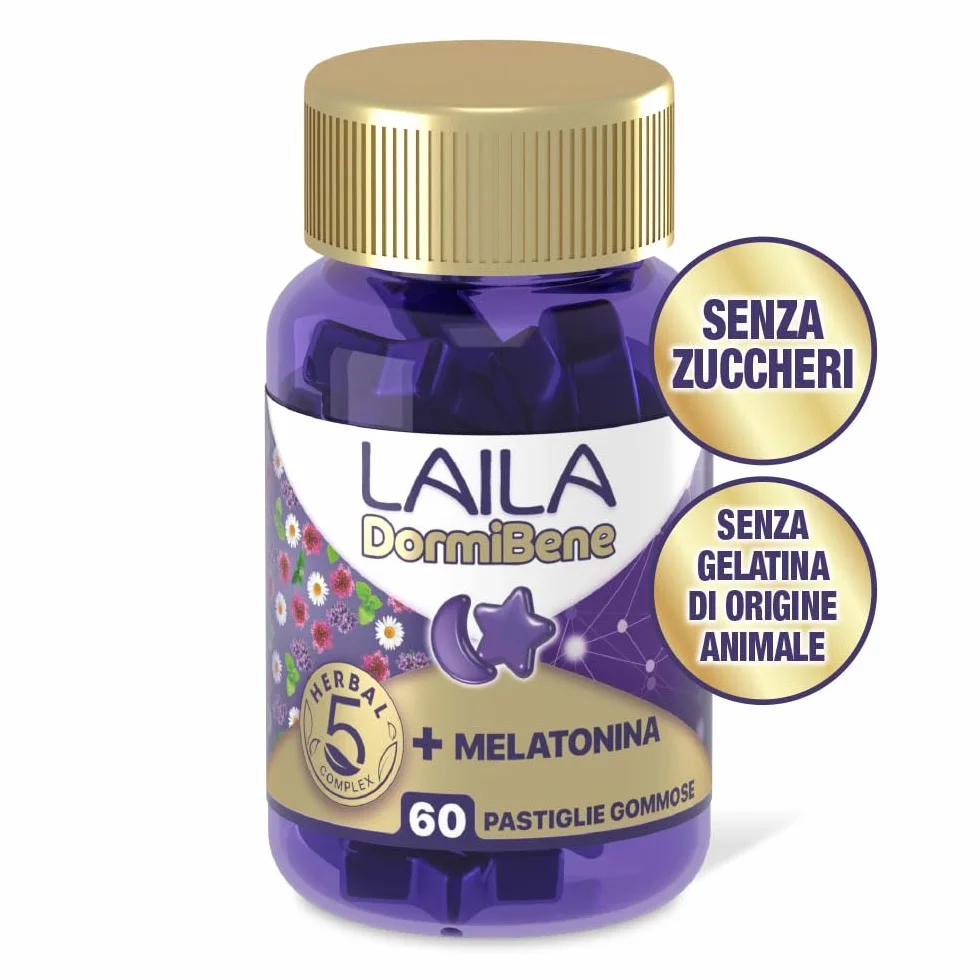Laila DormiBene Integratore alimentare per il sonno Herbal 5 Complex Melatonina 60 pastiglie gommose