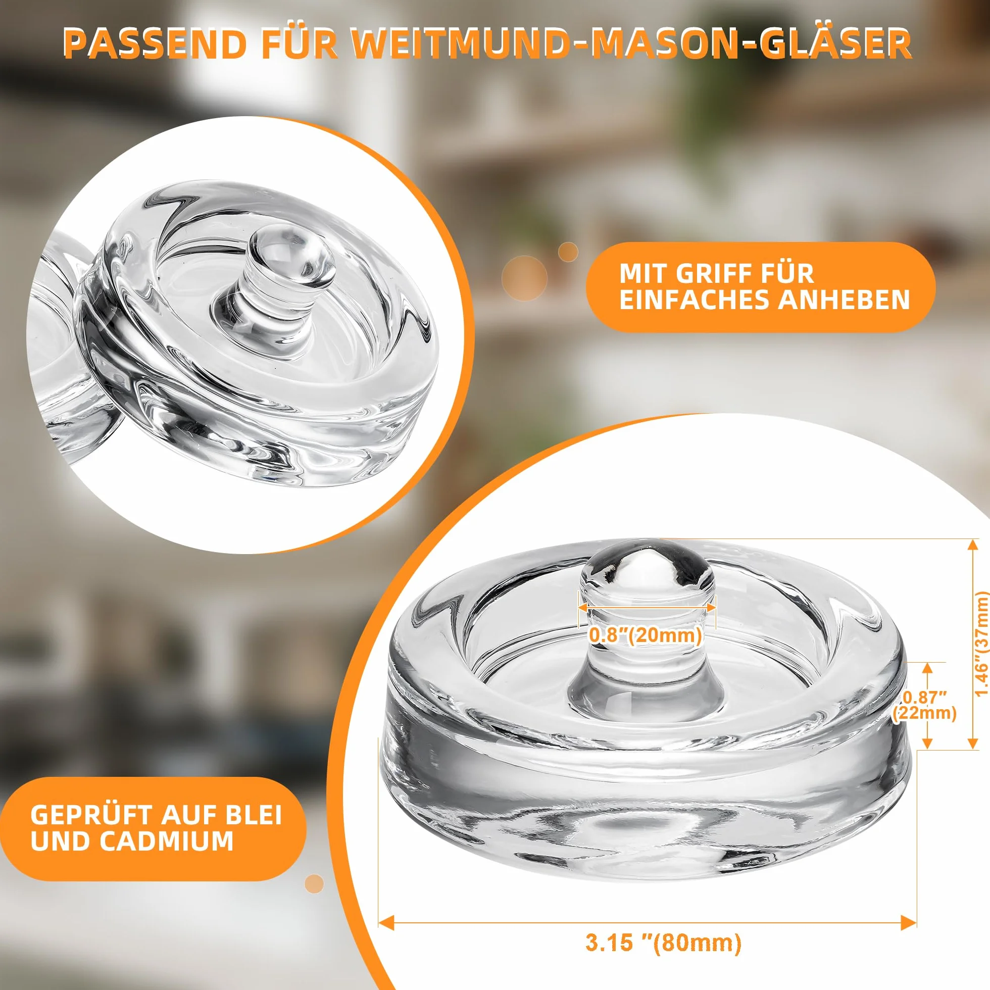 Pesi fermentatori in vetro, 4 pezzi, Ø 8 cm, pesi in vetro per fermentazione, peso fermentazione e pietra di contrappeso per bicchieri di mason a collo largo, crauti, kimchi