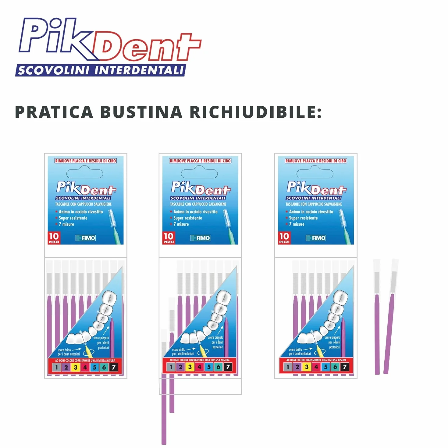 Pikdent Scovolini Interdentali Anima Acciaio Rivestito Setole Tynex Misura 1 Grigio 0,4 Mm Cilindrico 20 szt.