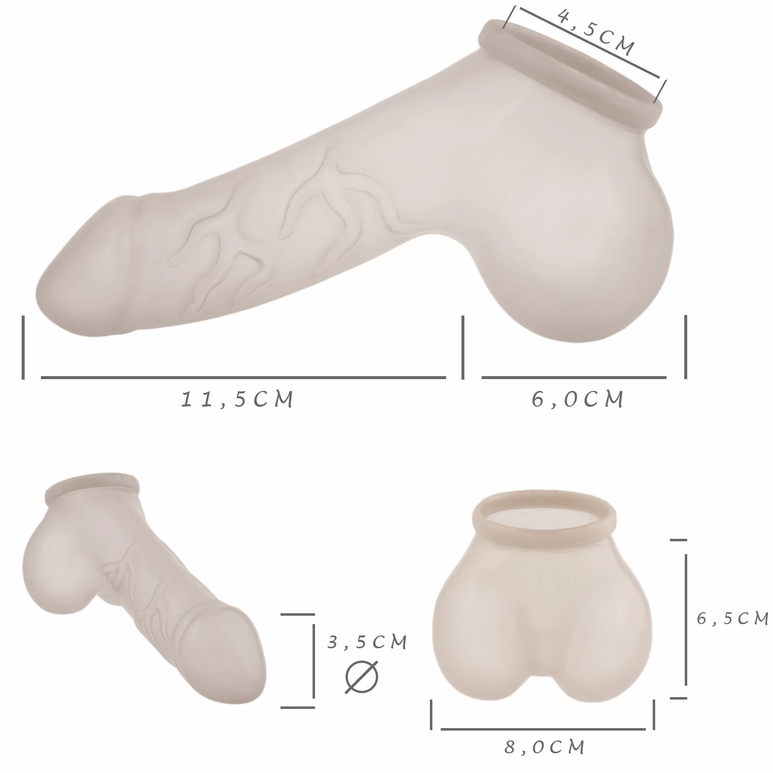 lattice guaina pene Danny semi trasparente Lunghezza del pozzo: 11,5 cm - Penis sleeve con scroto e glande marcato