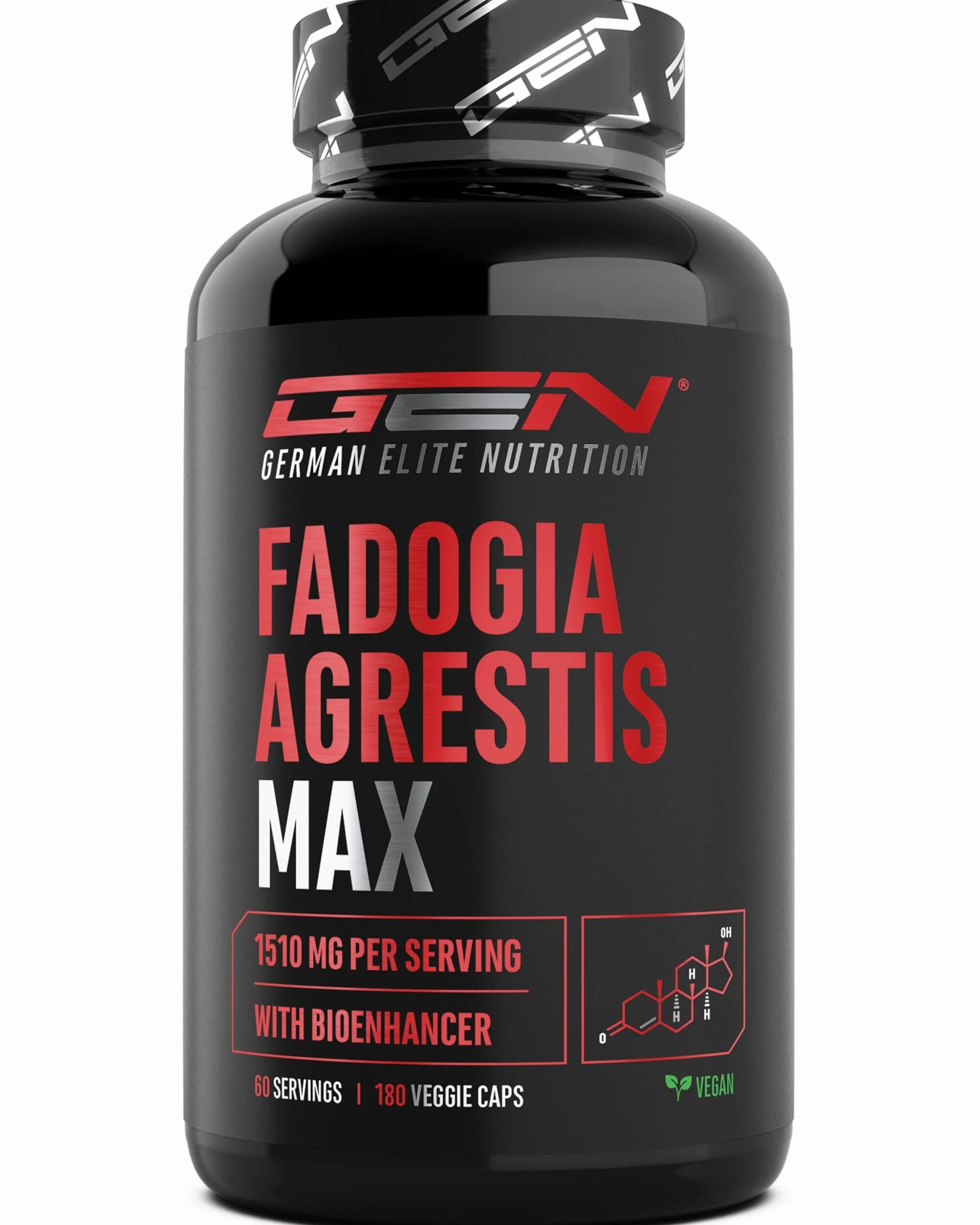Fadogia Agrestis Max 180 Capsule Vegane 1510 mg per Dose Giornaliera con Estratto di Pepe Nero e Bioenhancer