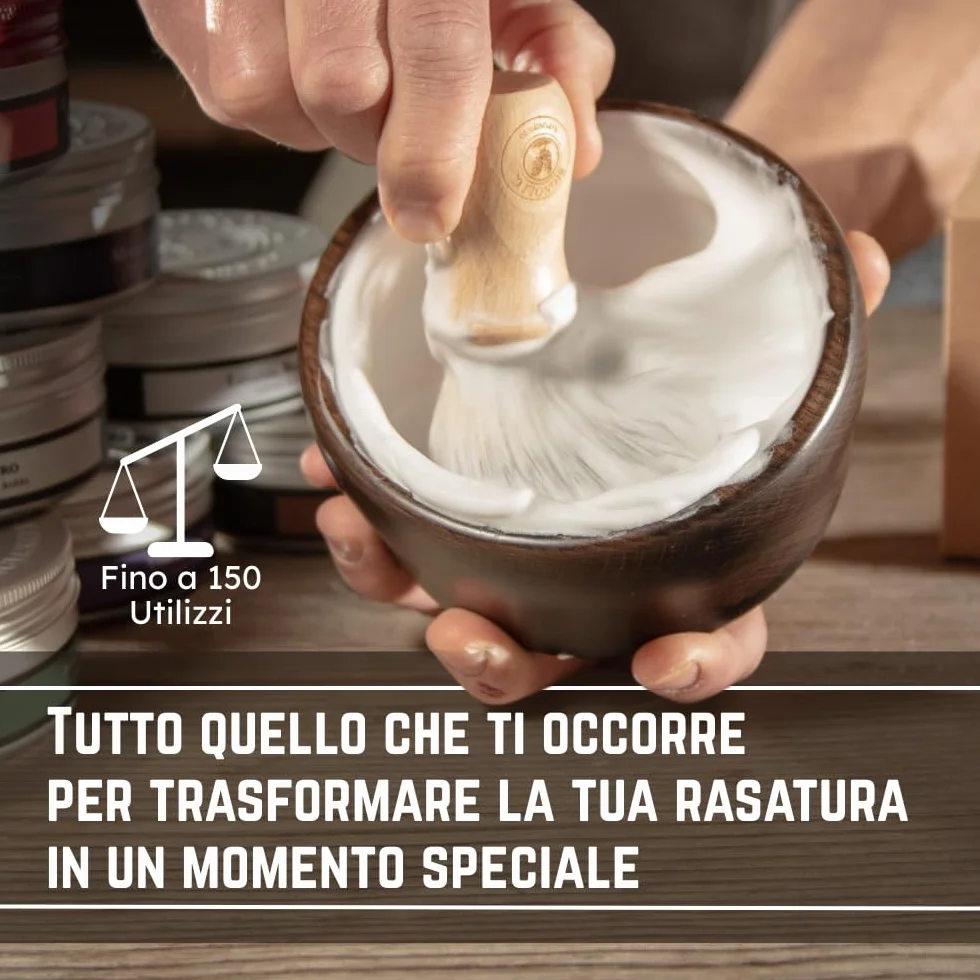 Bignoli Set Rasatura Tradizionale – Kit Barba Uomo - Sapone da Barba 175g + Crema Dopobarba 75ml + Pennello | Qualità Artigianale - Set Regalo Uomo